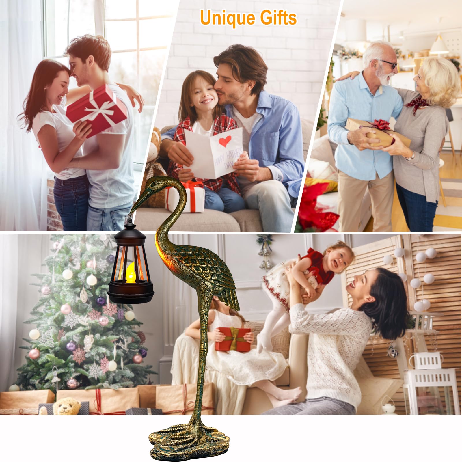 Solar Powered Garden Statue - Blue Heron Crane Sculpture with LED Lights, Outdoor Hanging Solar Lantern for Patio, Yard, Lawn & Porch Decor | Perfect Christmas Gift for Mom, Women & Mother's Day | Weather-Resistant Garden Art for Nighttime Ambiance