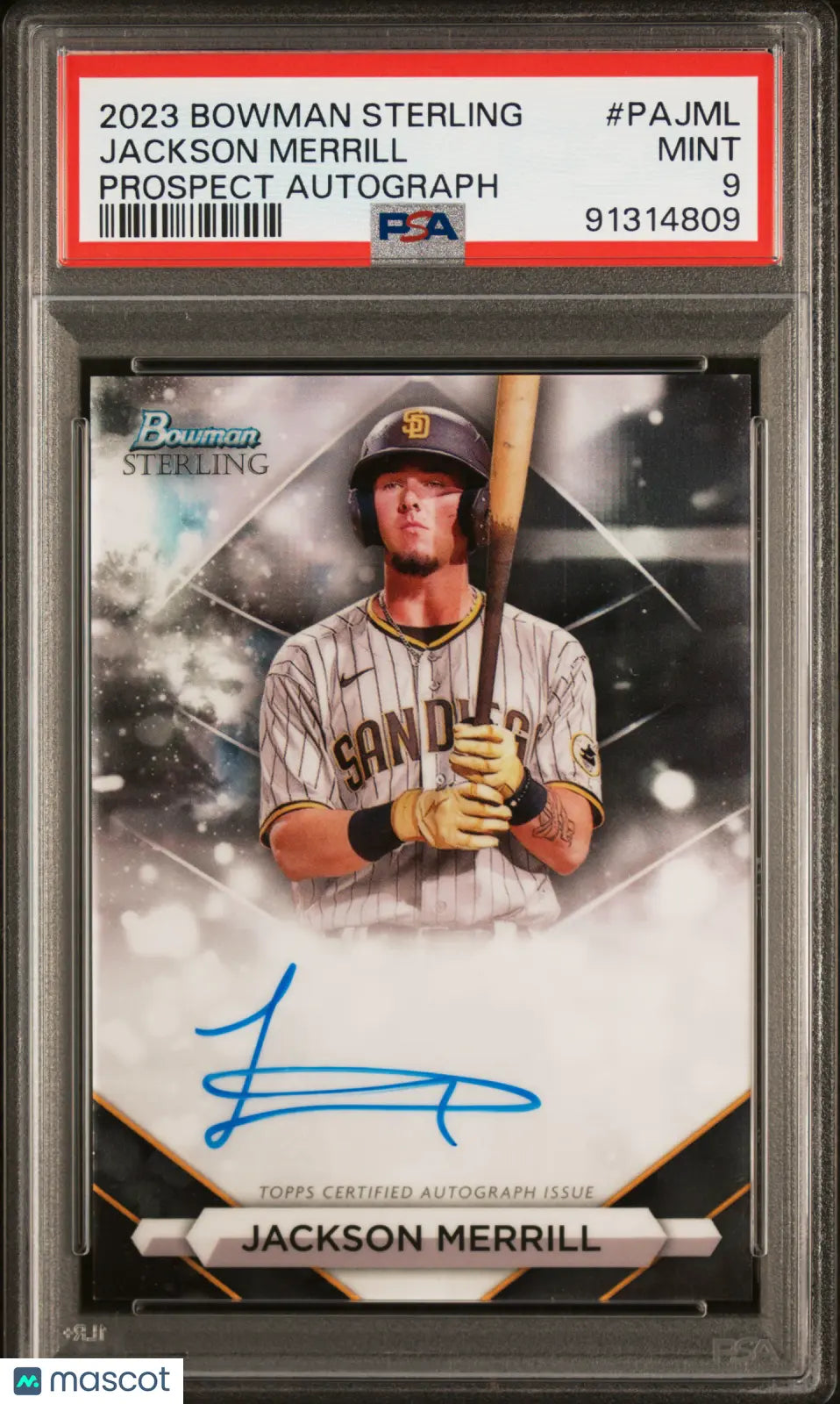 2023 Bowman Sterling Jackson Merrill Baseball Prospect Autograph Card PSA 9 Gem Mint - Perfect for Sports Collectors, Investment & Display Cases