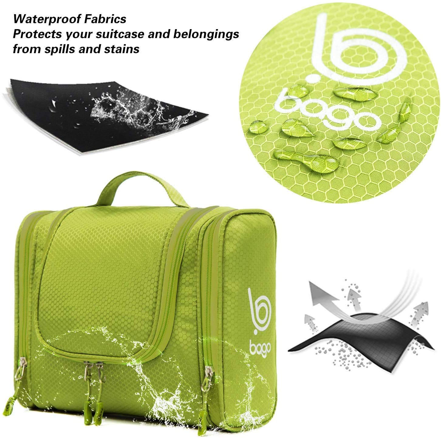 Waterproof Hanging Travel Toiletry Bag for Women & Men - Large Bathroom Organizer with Multiple Pockets - Perfect for Makeup, Shampoo & Essentials - Ideal for Camping, Gym & Airplane Travel (Green)