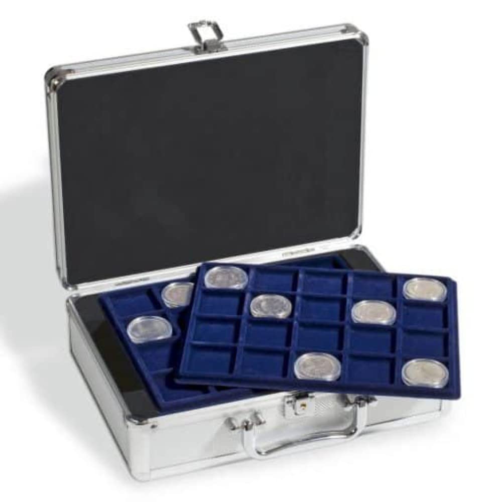 Leuchtturm 120-Capacity 10 Euro Coin Collector Case with 6 Storage Trays & Protective Capsules - Perfect for Euro Coin Organization, Display, and Numismatic Collections