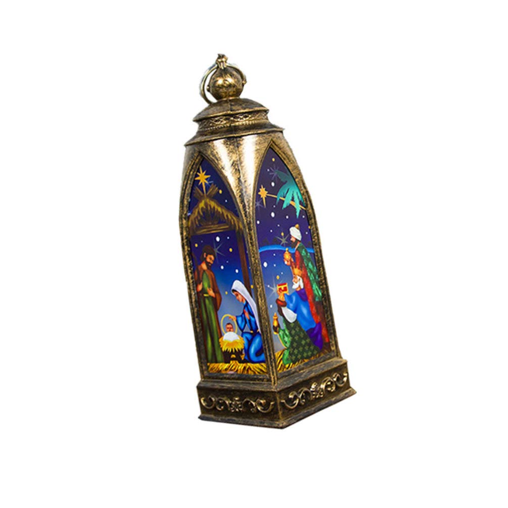 FRCOLOR Gold Religious Style LED Candle Lantern - Battery Operated Christmas Tabletop & Hanging Decorative Light for Indoor/Outdoor Holiday Decor - Perfect for Xmas Tree, Mantel, Porch and Party Decorations