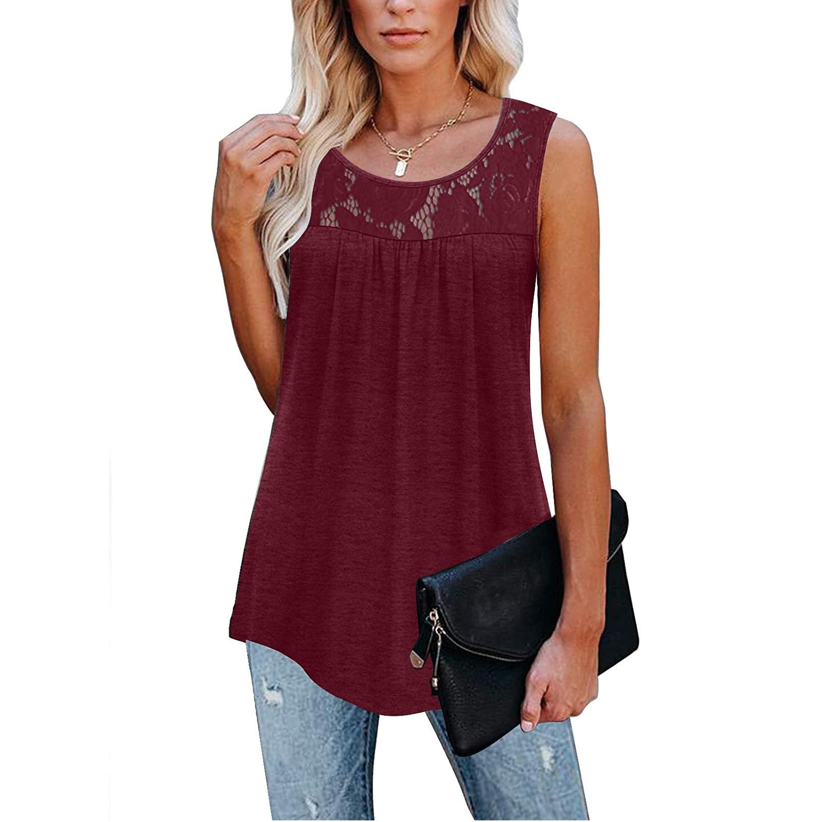Women's Workout Tank Tops - Summer Sleeveless Casual Patchwork Blouse, Loose Fit Flowy Swing Shirt Vest Tunic for Yoga, Running & Beach Wear