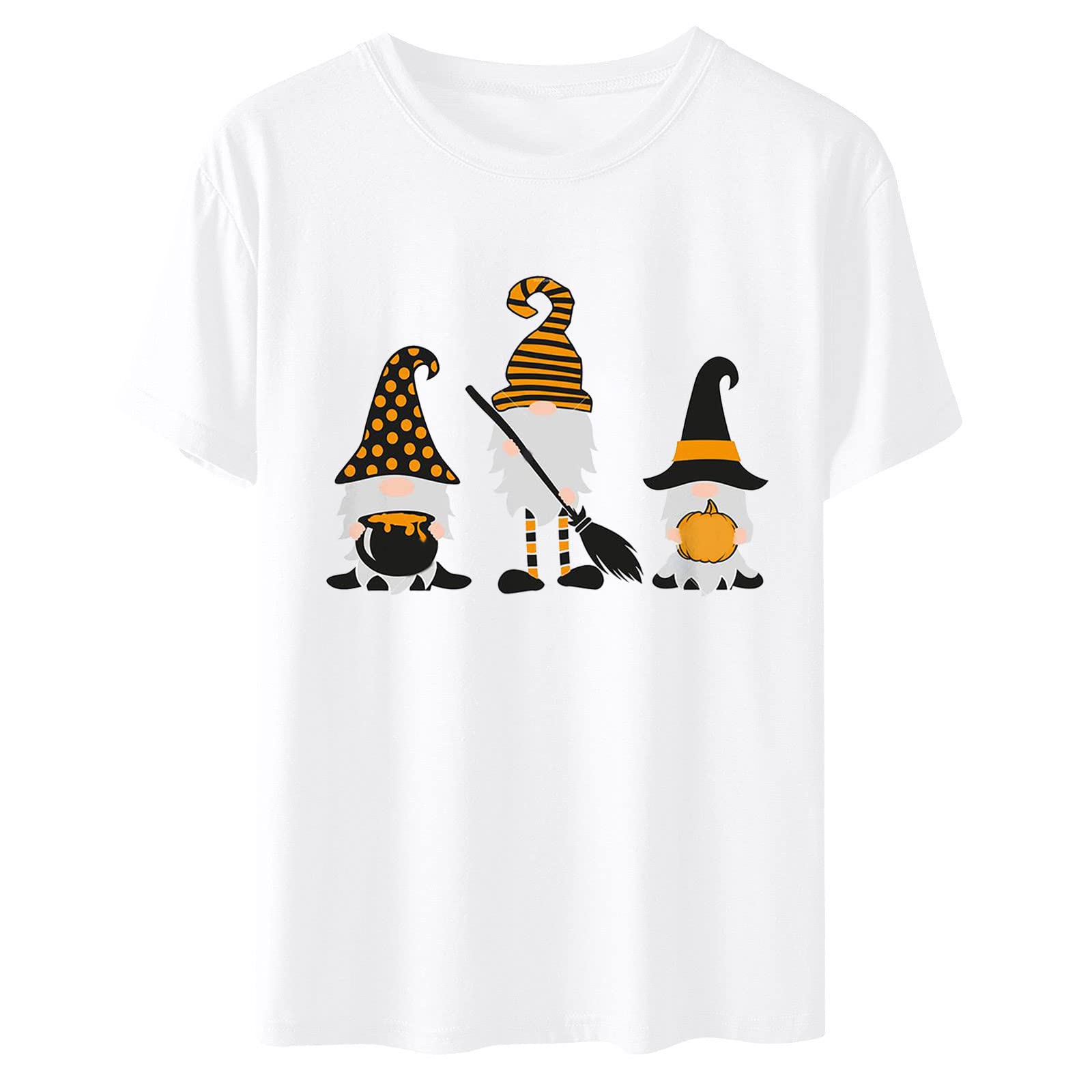 Women's Halloween Printed Short Sleeve Round Neck T-Shirt - Cute Casual Summer Beach Pullover Top for Party, Vacation & Everyday Wear