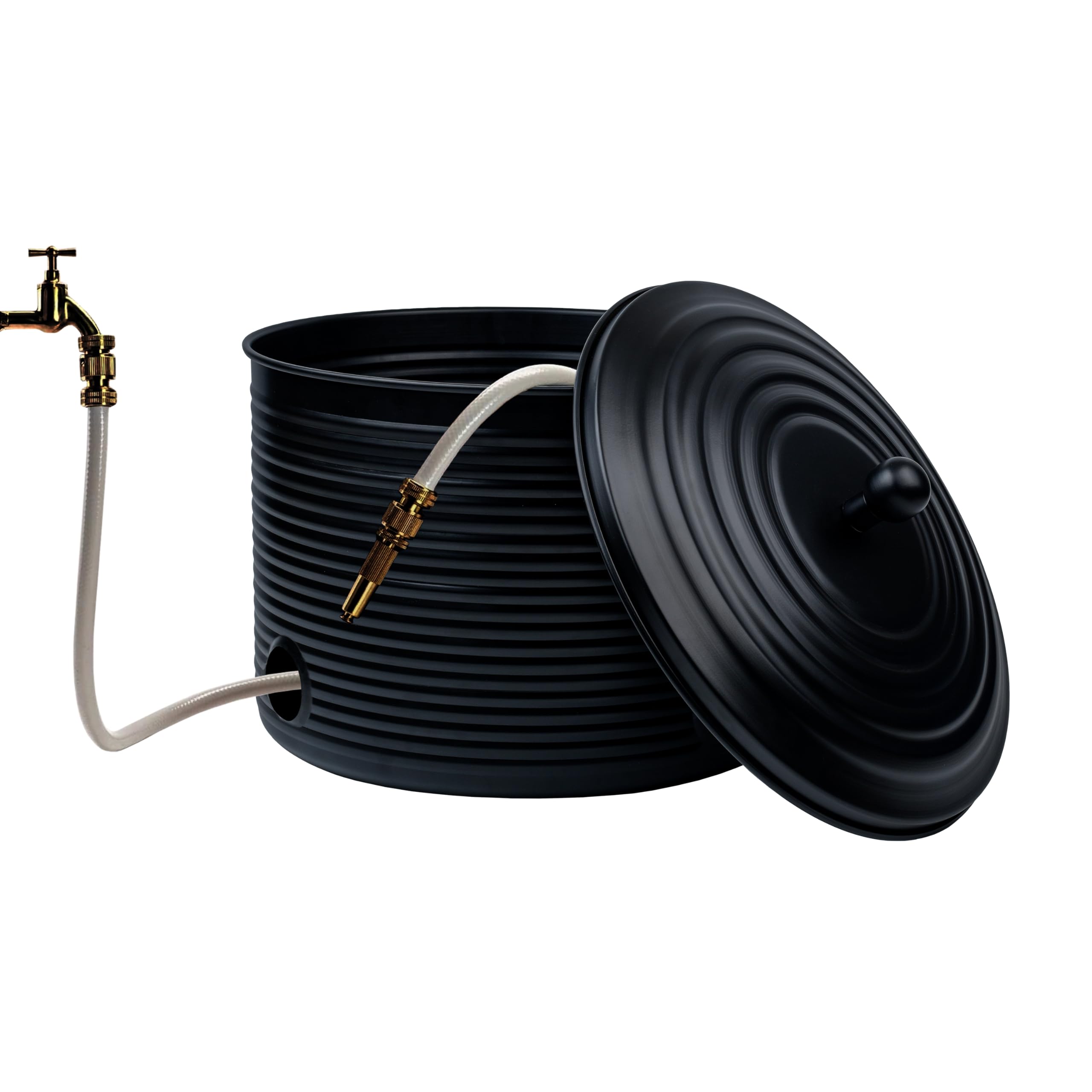 Antique Ribbed Metal Garden Hose Holder Storage Pot with Lid - Expandable Water Hose Container for Outdoor or Indoor Use - Holds Up to 125 ft Hose - Perfect for Yard, Patio, Garage & Garden Organization