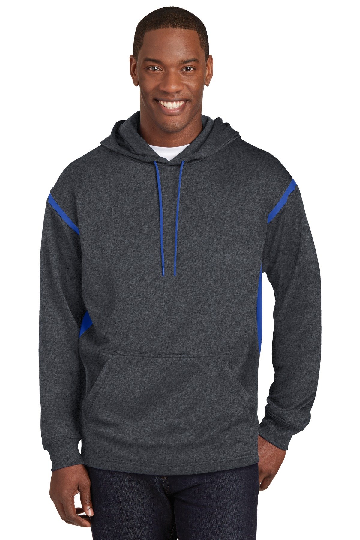 SPORT-TEK Men's Tall Tech Fleece Colorblock Hooded Sweatshirt | Warm Winter Pullover for Running, Gym & Outdoor Activities