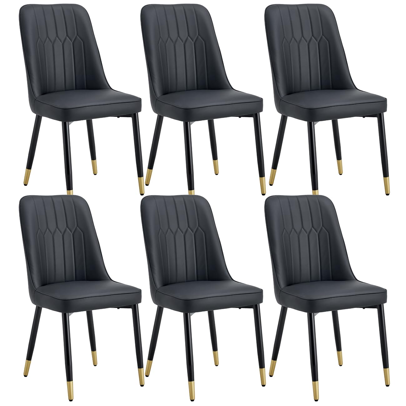 Modern PU Leather Dining Chairs Set of 6 - Armless Upholstered Kitchen Chairs with Metal Legs for Dining Room & Kitchen | Perfect for Family Gatherings, Dinner Parties & Small Space Dining
