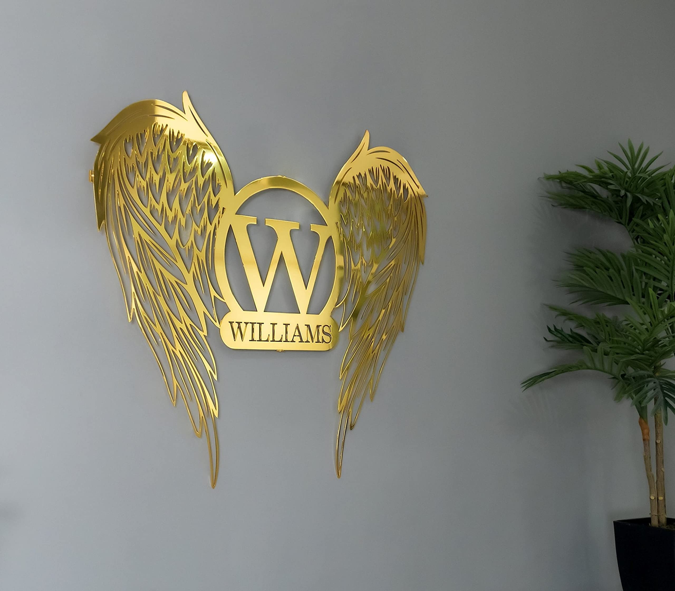 Custom Angel Wings Metal Wall Art - Personalized Name Sign for Modern Home Decor, Housewarming Gift & Unique Wall Decoration (Angel Wings 01) | Perfect for Living Room, Bedroom, Nursery & Wedding Decor