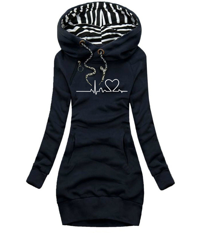Women's Heart Print Long Sleeve Hoodie Sweatshirt Pullover - Cozy Fleece Top for Casual Wear, Loungewear & Winter Outfits