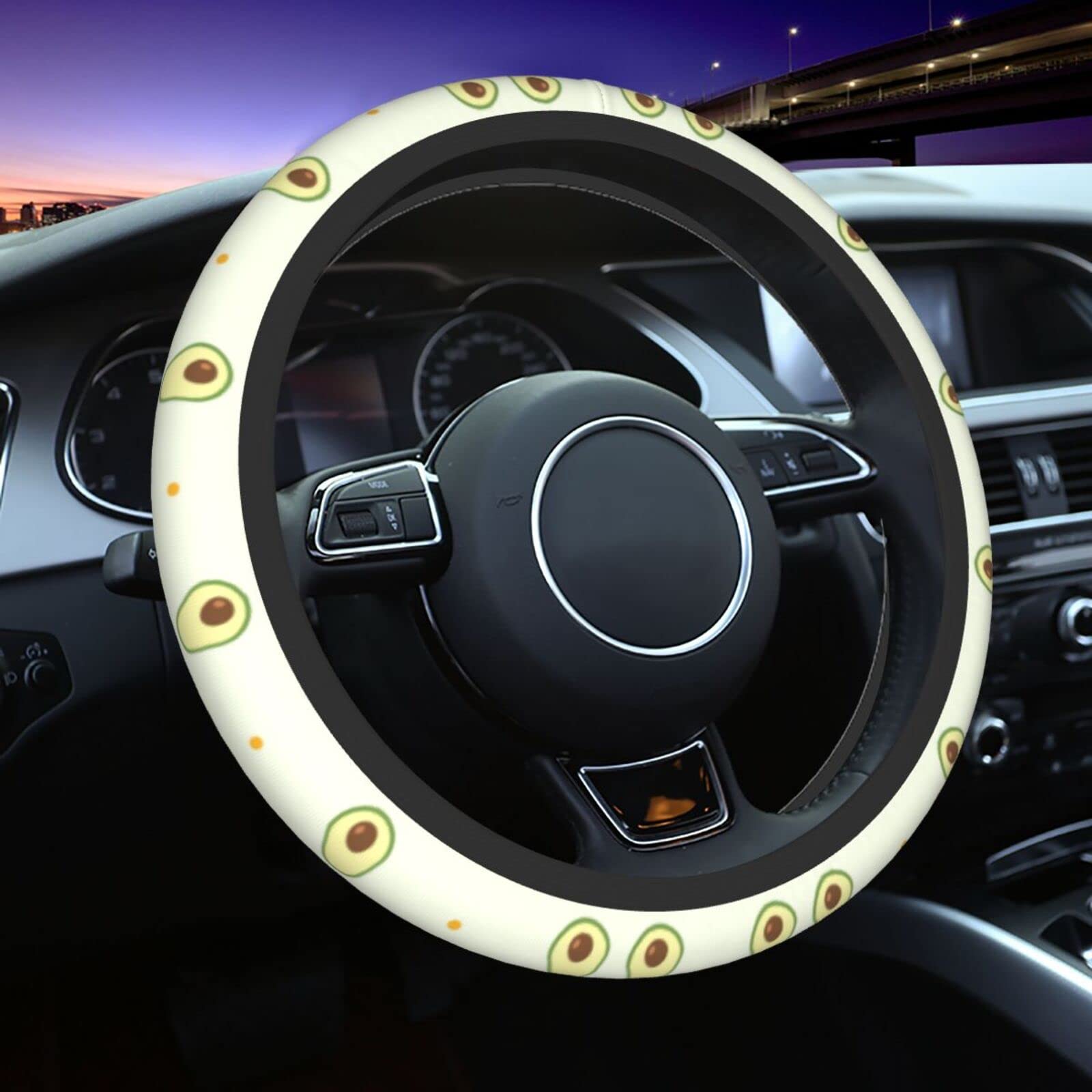 15 Inch Universal Avocado Print Neoprene Steering Wheel Cover - Cute Car Wheel Protector for Women & Teens | Perfect for Summer Road Trips, Commuting & Gift Giving