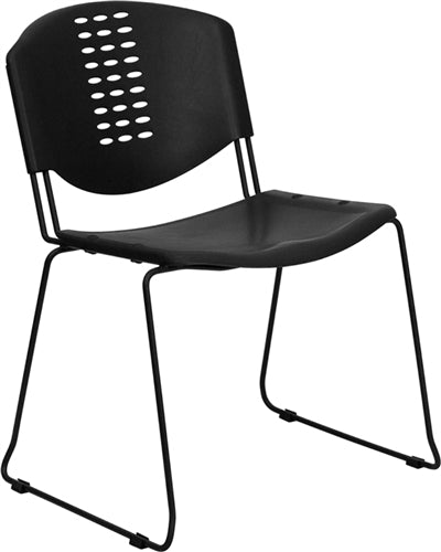FLASH HERCULES Series 400 lb Capacity Heavy Duty Black Plastic Stacking Chairs with Sturdy Black Metal Frame - Perfect for Banquets, Events, and Commercial Use