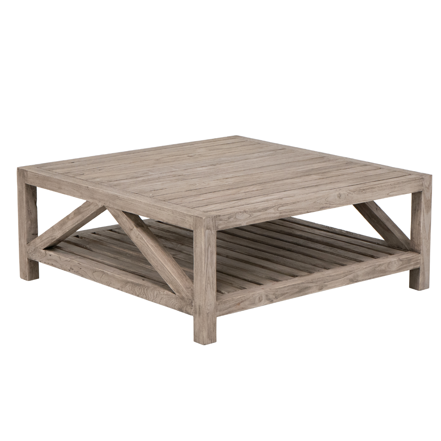 Reclaimed Teak Coffee Table - Rustic Square Veranda Table for Outdoor & Indoor Use - Perfect for Patio, Garden, and Living Room Decor
