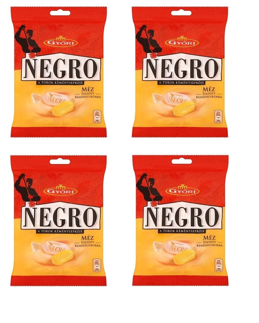 Authentic Hungarian Negro Honey Hard Candy (Pack of 4) - 4x79g / 4x2.79oz - Natural Throat Soother for Cough Relief & Sore Throat - Perfect for Travel, Office & Home Use