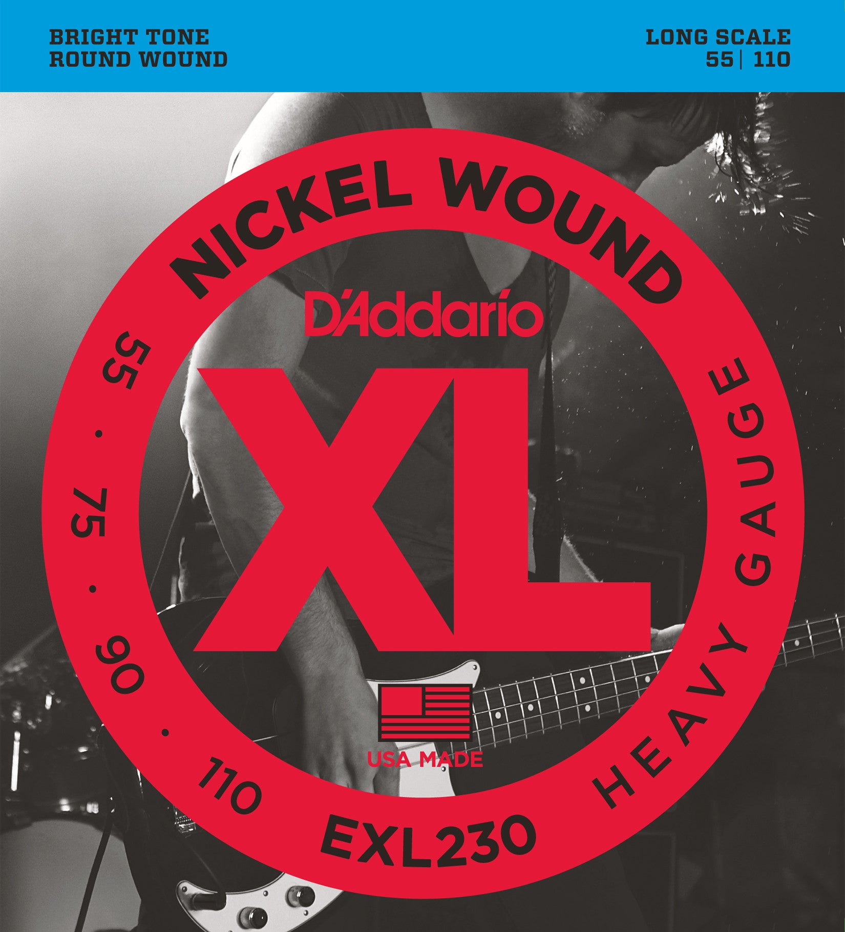D'Addario EXL230 Nickel Wound Bass Guitar Strings - Heavy Gauge (55-110) for Long Scale Bass Guitars | Perfect for Rock, Metal & Studio Recording