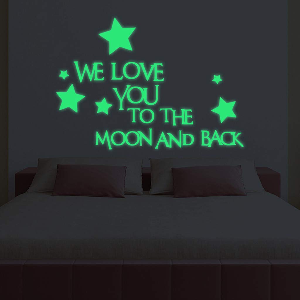 WOCACHI 3D Glow in The Dark Wall Stickers - 'We Love You to The Moon and Back' Star Decals, Peel & Stick Removable Nursery Wall Art for Kids Room, Bedroom Decor (Perfect for Nighttime Glow & Space-Themed Rooms)