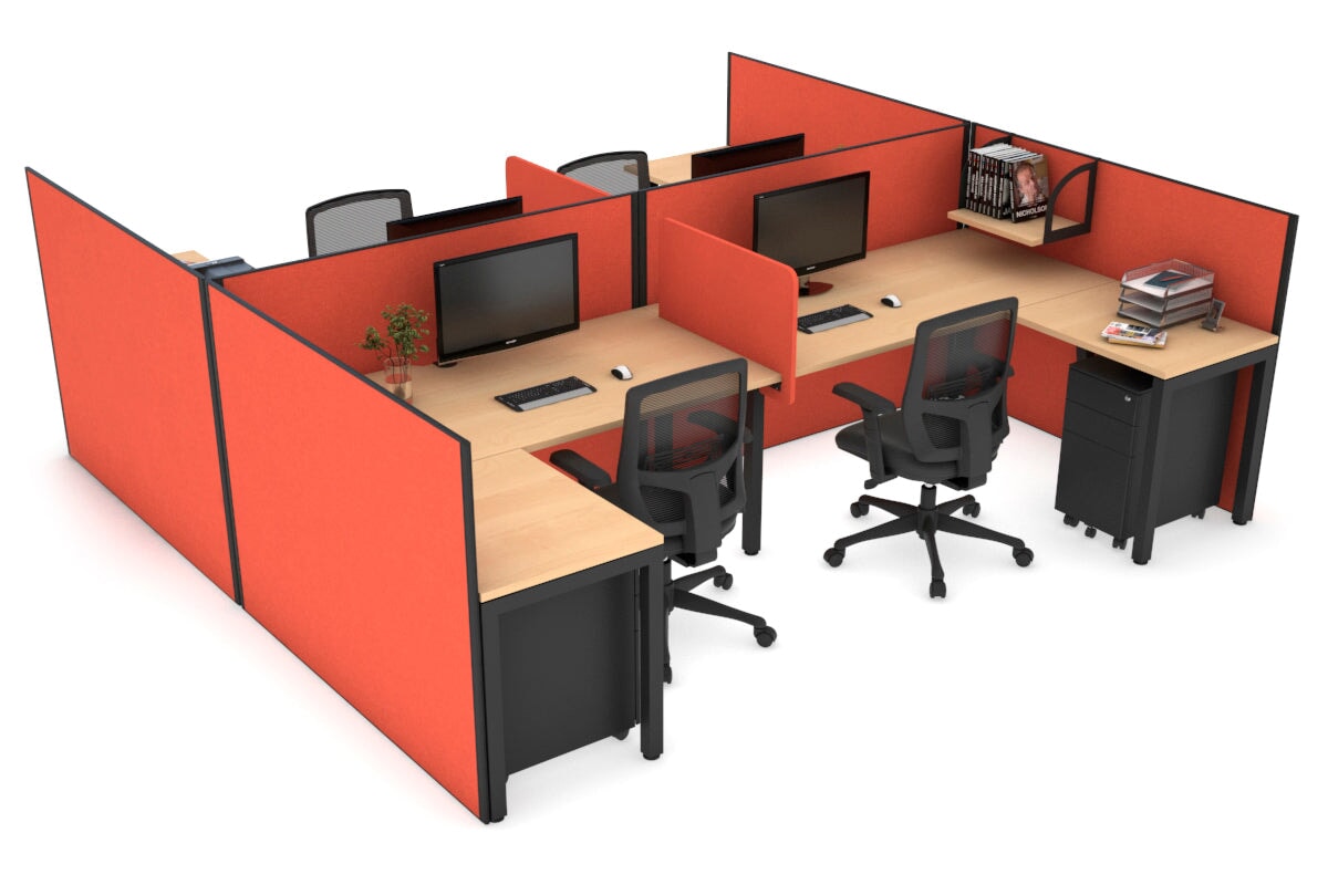 Quadro Square Legs 4-Person Corner Workstation - H Configuration Black Frame [1400L x 1800W with Cable Management] | Perfect for Office, Home Workspace & Collaborative Environments