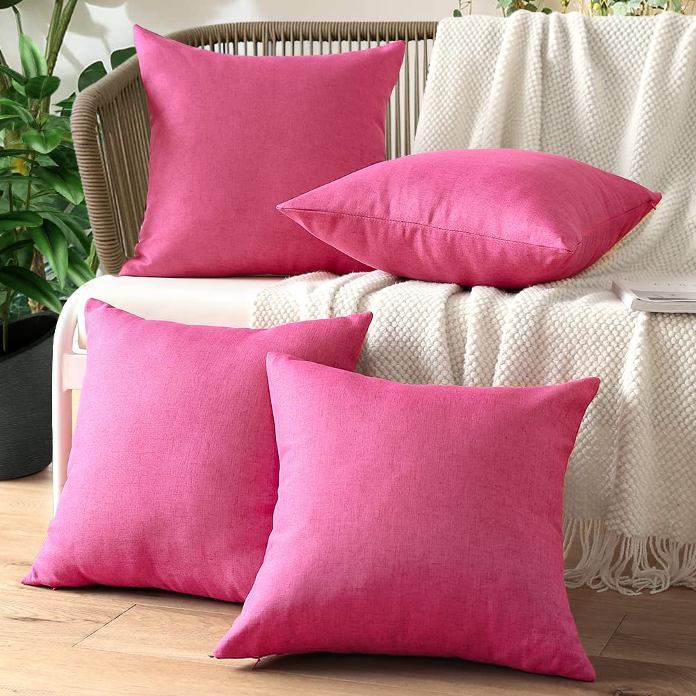 OTOSTAR 20x20 Inch Waterproof Outdoor Throw Pillow Covers - Farmhouse Decorative Cushion Cases for Patio, Sofa, Couch, Balcony & Tent - Set of 4 (Hot Pink) - Perfect for Outdoor Living, Garden Decor & Cozy Home Accents