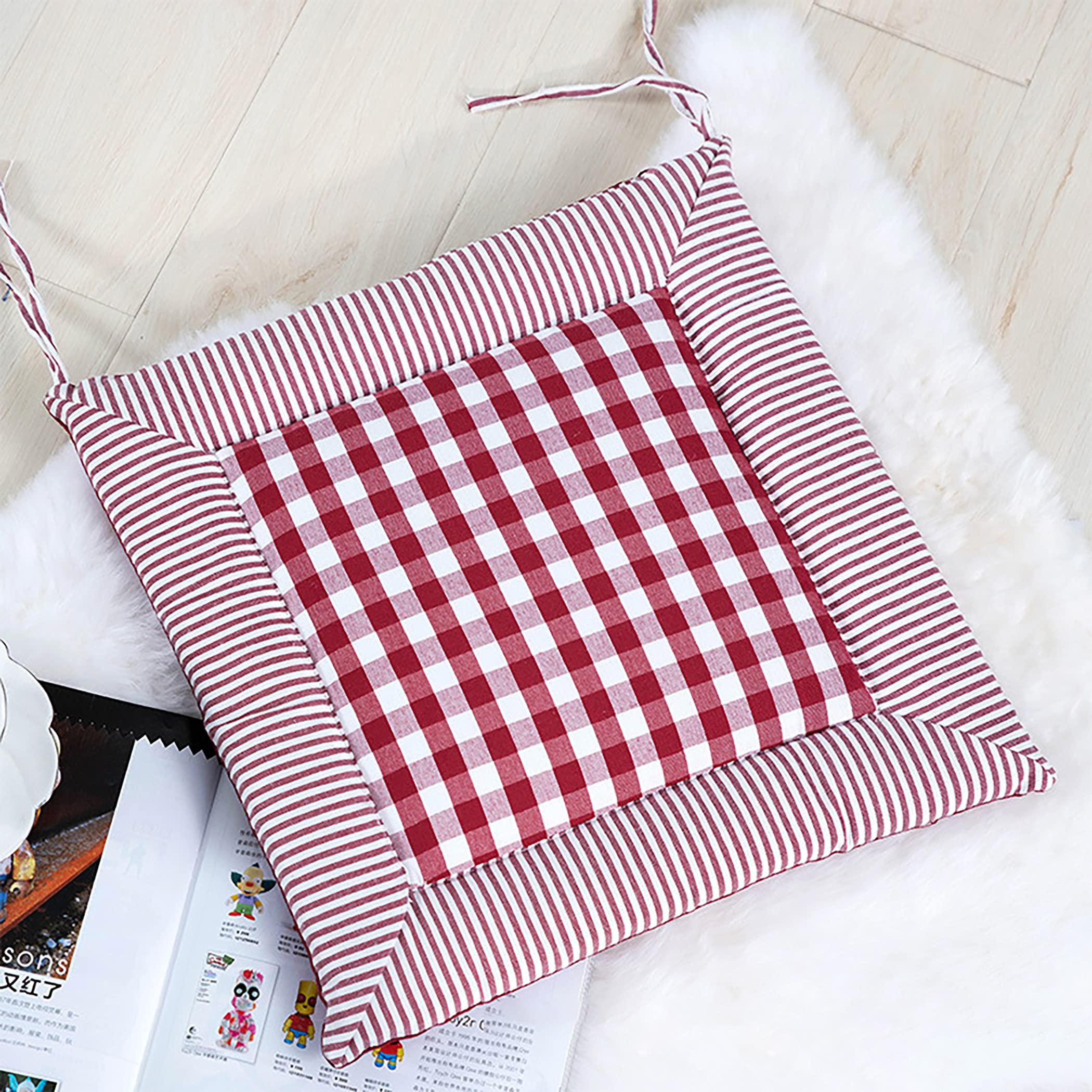 6 Pack Dining Chair Cushions Set with Ties - 15.75 x 15.75 Inch Kitchen Chair Pads for Comfort & Style (Red) - Perfect for Dining Room, Kitchen, Office or Outdoor Seating