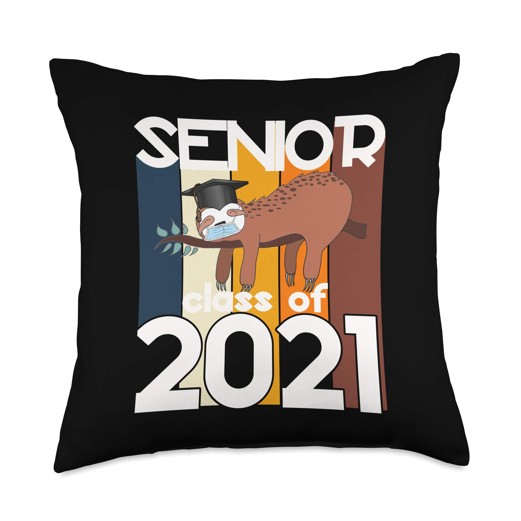 2021 Graduation Throw Pillow with Sloth Design - Senior Class Gift for Quarantine & Virtual Graduation - Perfect for Dorm Decor, Home Office & Graduation Party Decorations