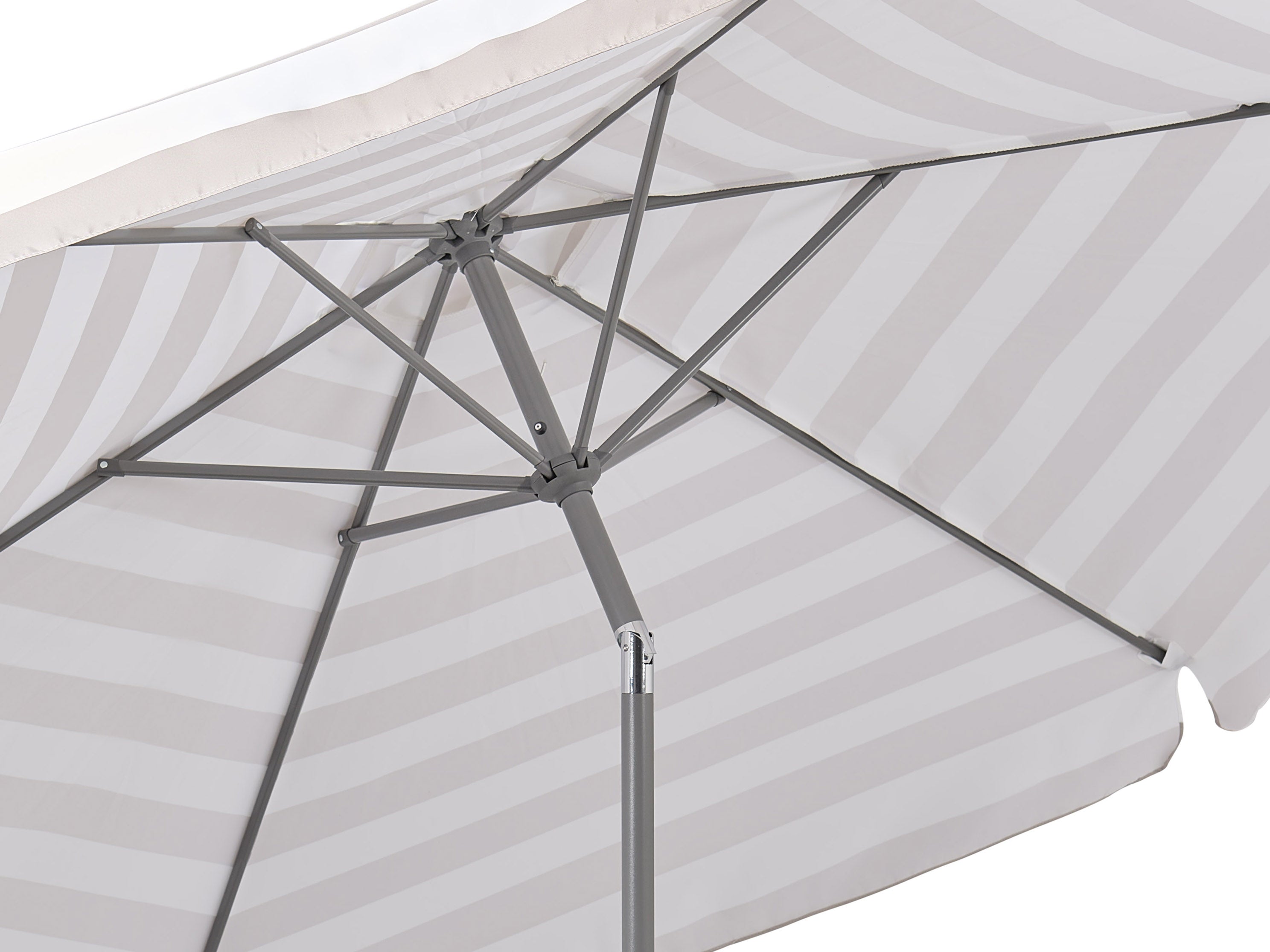 10ft Round Taupe and White Striped Patio Umbrella - Outdoor Sun Shade for Pool, Garden, Deck, and Backyard Relaxation