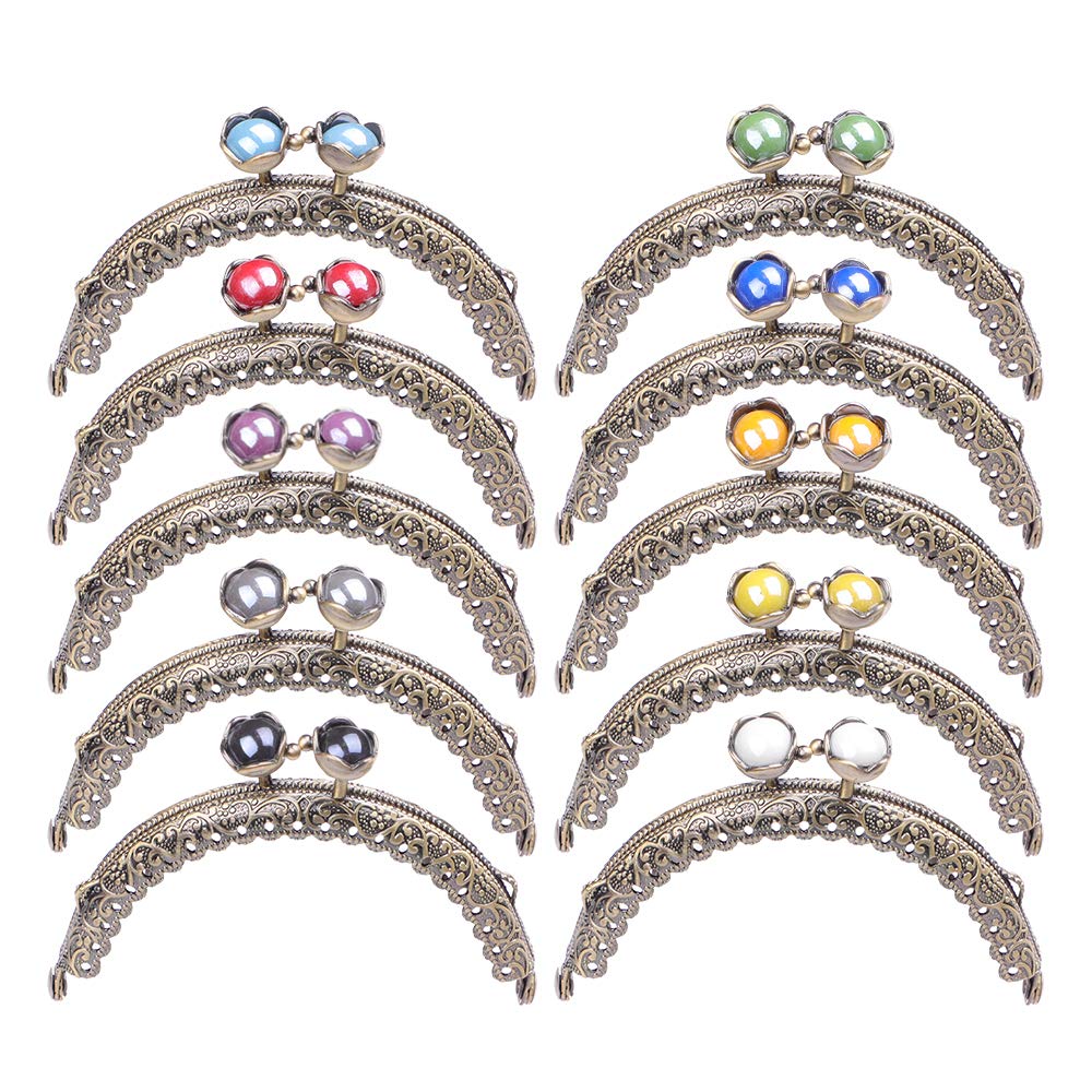10PCS Metal Frame Coin Purse with Kiss Clasp Lock - 8.8X6CM DIY Craft Lotus Bead Bags for Jewelry Making, Gift Wrapping & Vintage Accessories