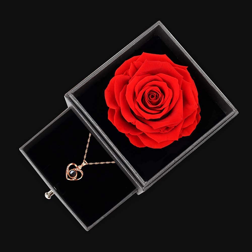 Mother's Day Gift for Mom - Preserved Rose with 'I Love You' Necklace, Eternal Flower Keepsake for Wife, Girlfriend, Daughter, Son - Birthday, Anniversary, Valentine's Day Present for Women (Red) - Perfect for Special Occasions & Romantic Surprises