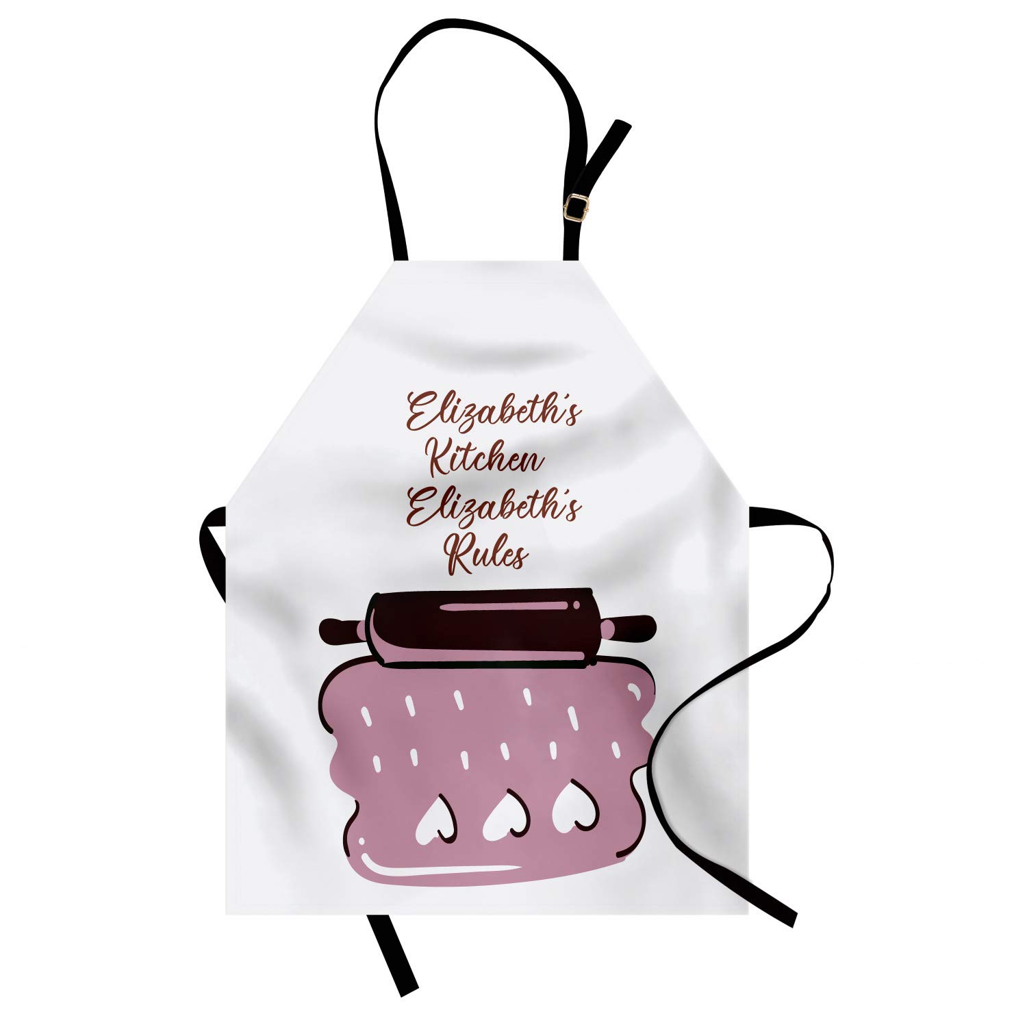 Ambesonne Personalized Chef Apron - Unisex Kitchen Bib with Adjustable Neck, Cartoon Baking Design with Colorful Rolling Pin & Heart Motif - Adult Size Pale Lilac - Perfect for Cooking, Baking, BBQ & Home Kitchen Decor