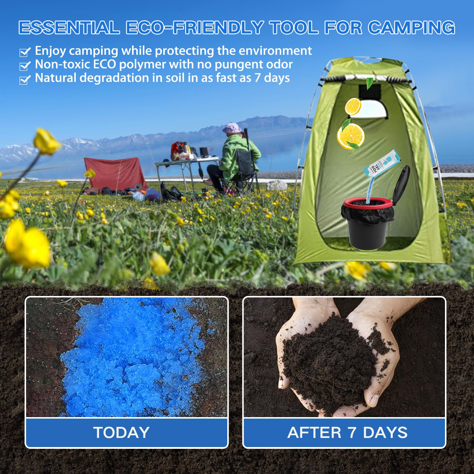 Best Portable Toilet Absorbent Gel & Powder - Odor Control for Camping, Hiking, RV & Outdoor Adventures | Fast-Acting Poo & Urine Deodorizer for Emergency & Travel Use