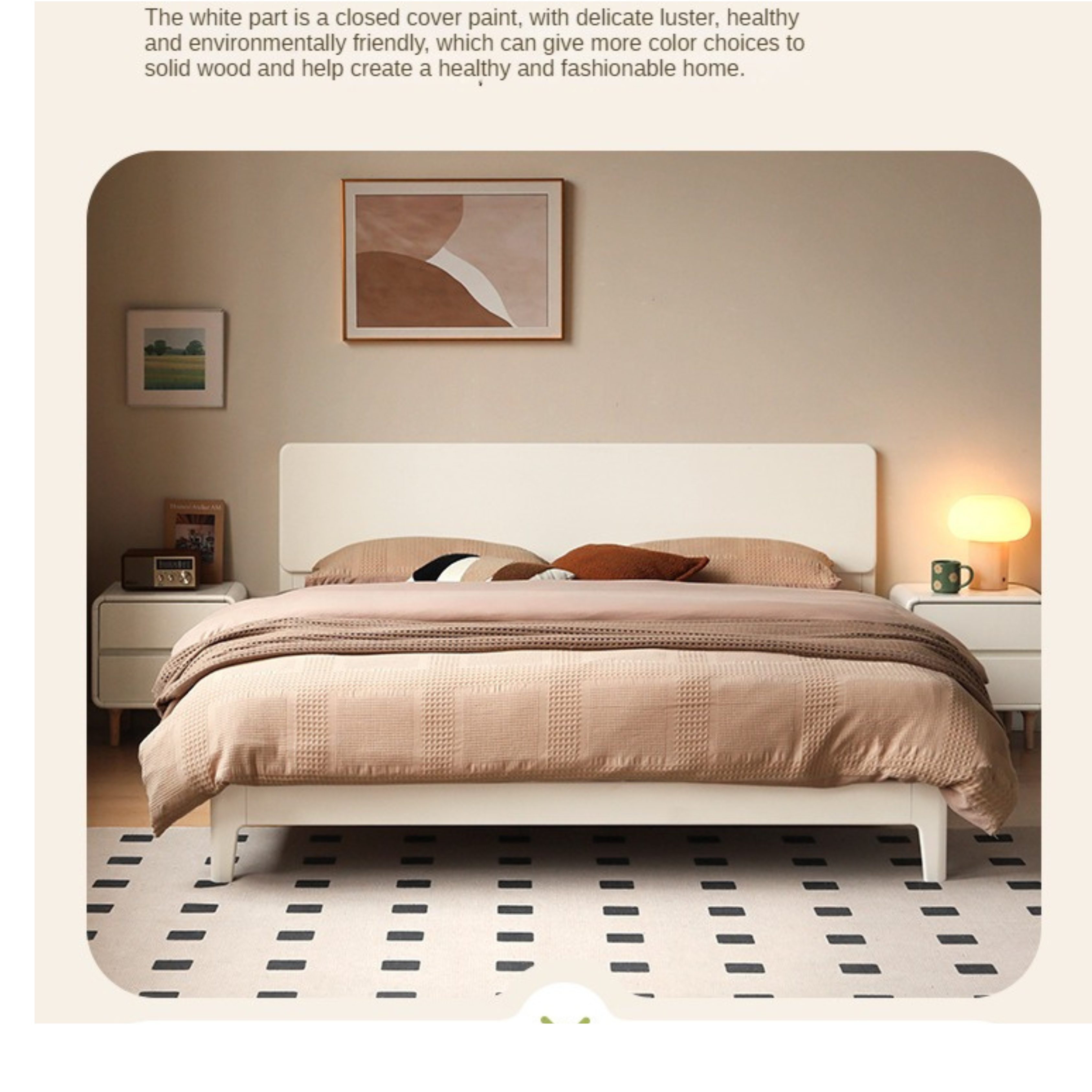Modern Simple Cream Style Poplar Solid Wood Bed - Sturdy & Elegant for Master Bedroom, Guest Room, or Kids Room