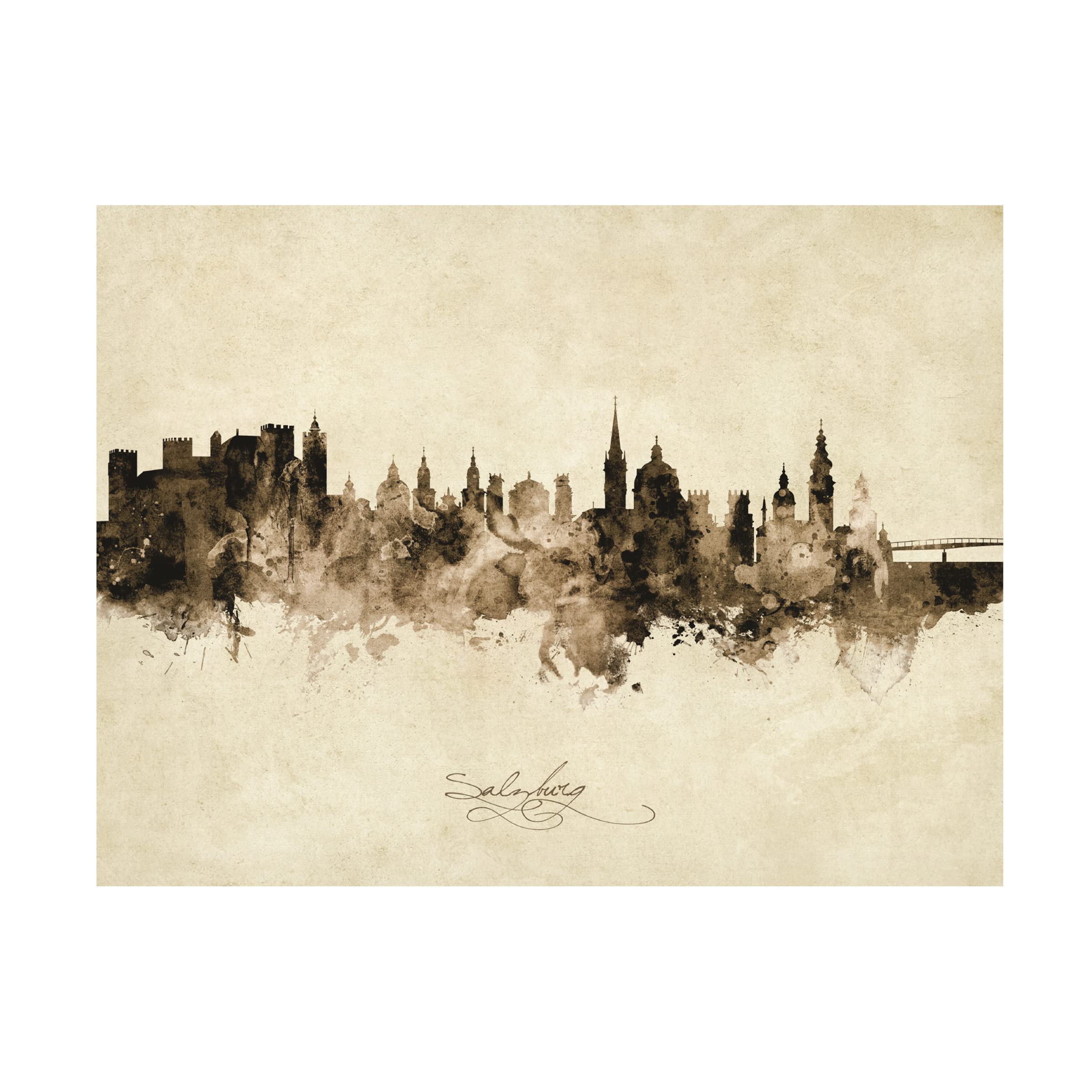 Michael Tompsett Salzburg Austria Skyline Vintage Canvas Art Print - Premium Wall Decor for Living Room, Bedroom & Office