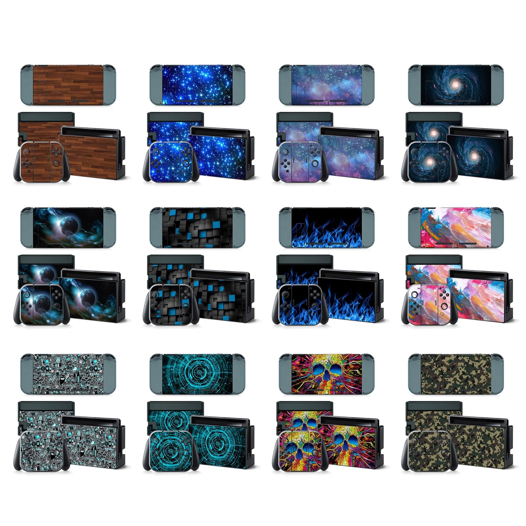 Nintendo Switch Black Skin - Full Cover Protective Film Sticker for Console & Controllers | Planet Design | Perfect for Gaming Protection & Personalization