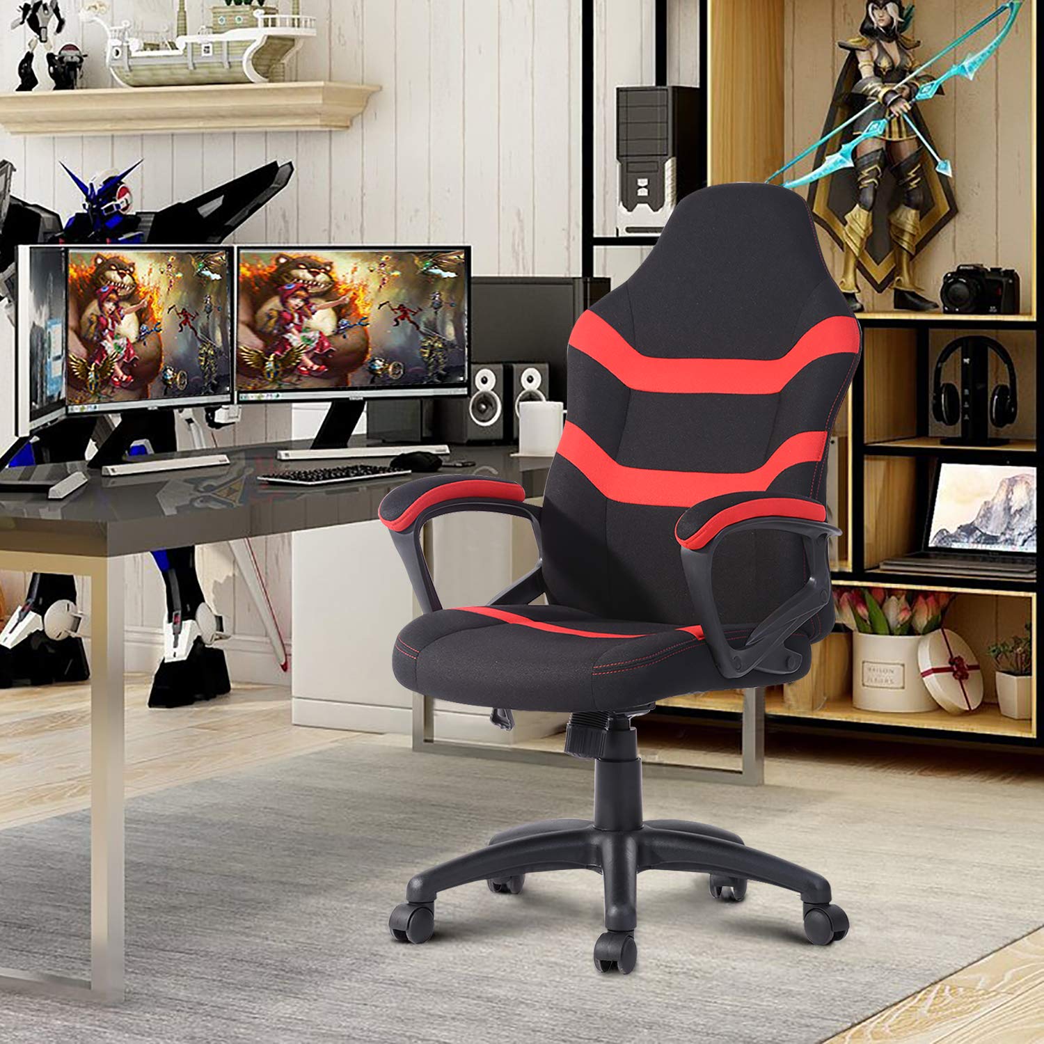 Premium Ergonomic Gaming Chair - High Back Office Chair with Lumbar Support, Adjustable Swivel Computer Desk Chair for Home & Work (Red) - Perfect for Gaming, Working, and Long Hours of Comfortable Sitting
