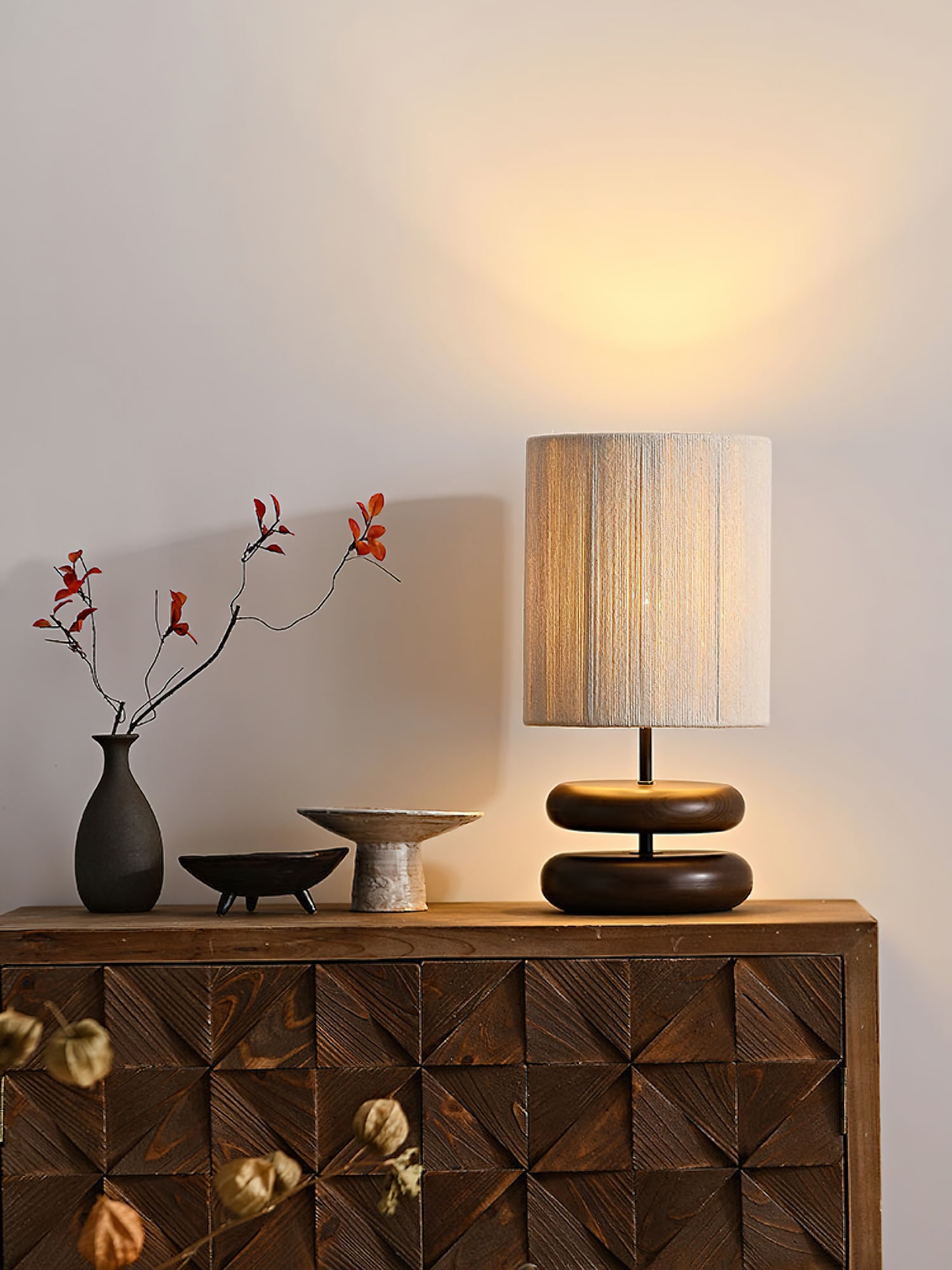 Modern Nora Wood Table Lamp - Handcrafted Solid Wood Nightstand Lamp with Fabric Shade for Bedroom, Living Room, Office - Warm Ambient Lighting for Home Decor