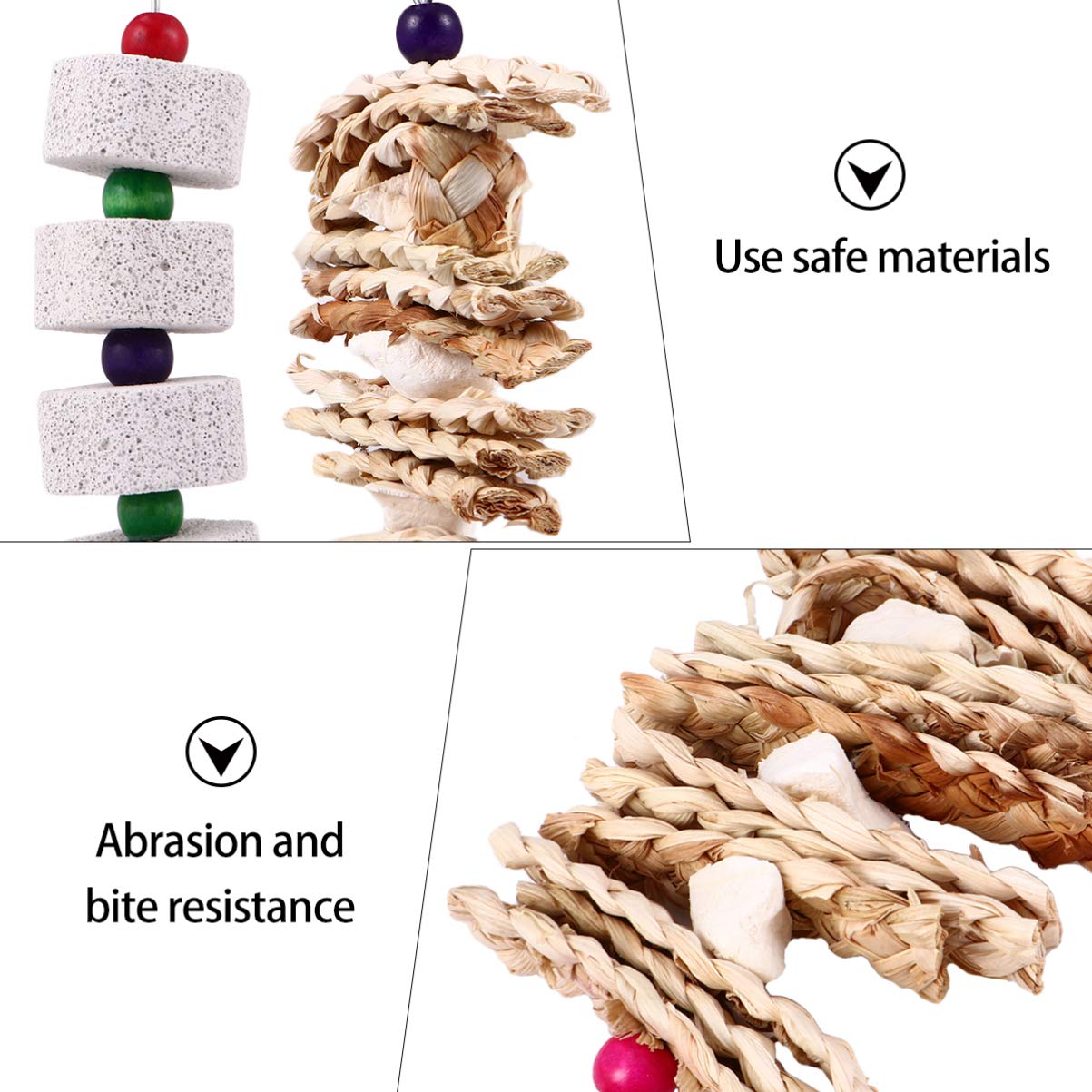 Balacoo Parrot Chew Toys - 2 Pack Woven Grass Molar Chewing Toys with Bell for Teeth Grinding & Bite Care | Hanging Cage Hammock Toys for Parakeets & Pet Birds | Perfect for Cage Enrichment & Beak Maintenance