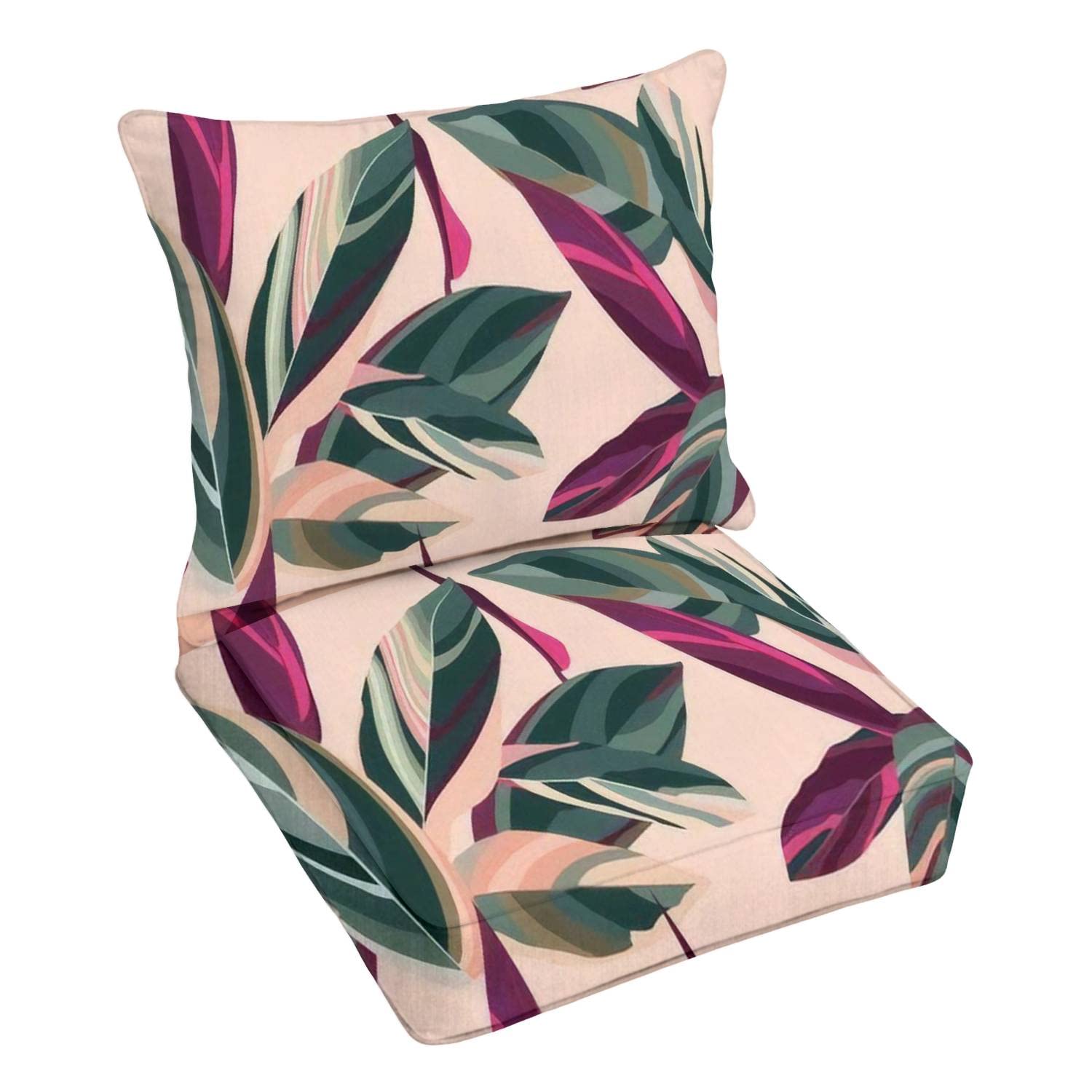 Premium Outdoor Deep Seating Cushion Set - Floral Seamless Leaves of Cordelia Design, Pink Conversation Back Seat Cushions for Patio Furniture, Replacement Cushions for Lounge Chairs - Perfect for Garden, Poolside, and Outdoor Relaxation