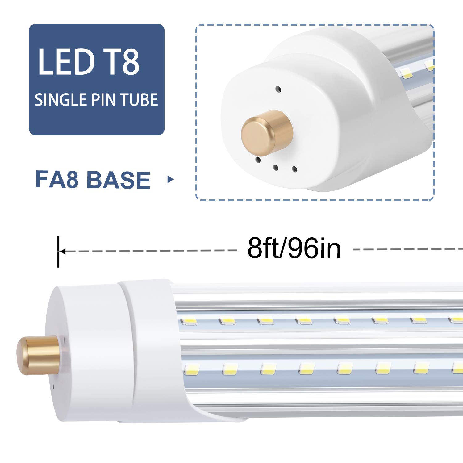 90W 10000LM T8 8FT LED Shop Light - Cool White 6000K V-Shaped Tube, Single Pin FA8 Base, Ballast Bypass - Replacement for 8Ft Fluorescent Bulbs (20 Pack) - Perfect for Warehouses, Garages, Workshops & Commercial Lighting
