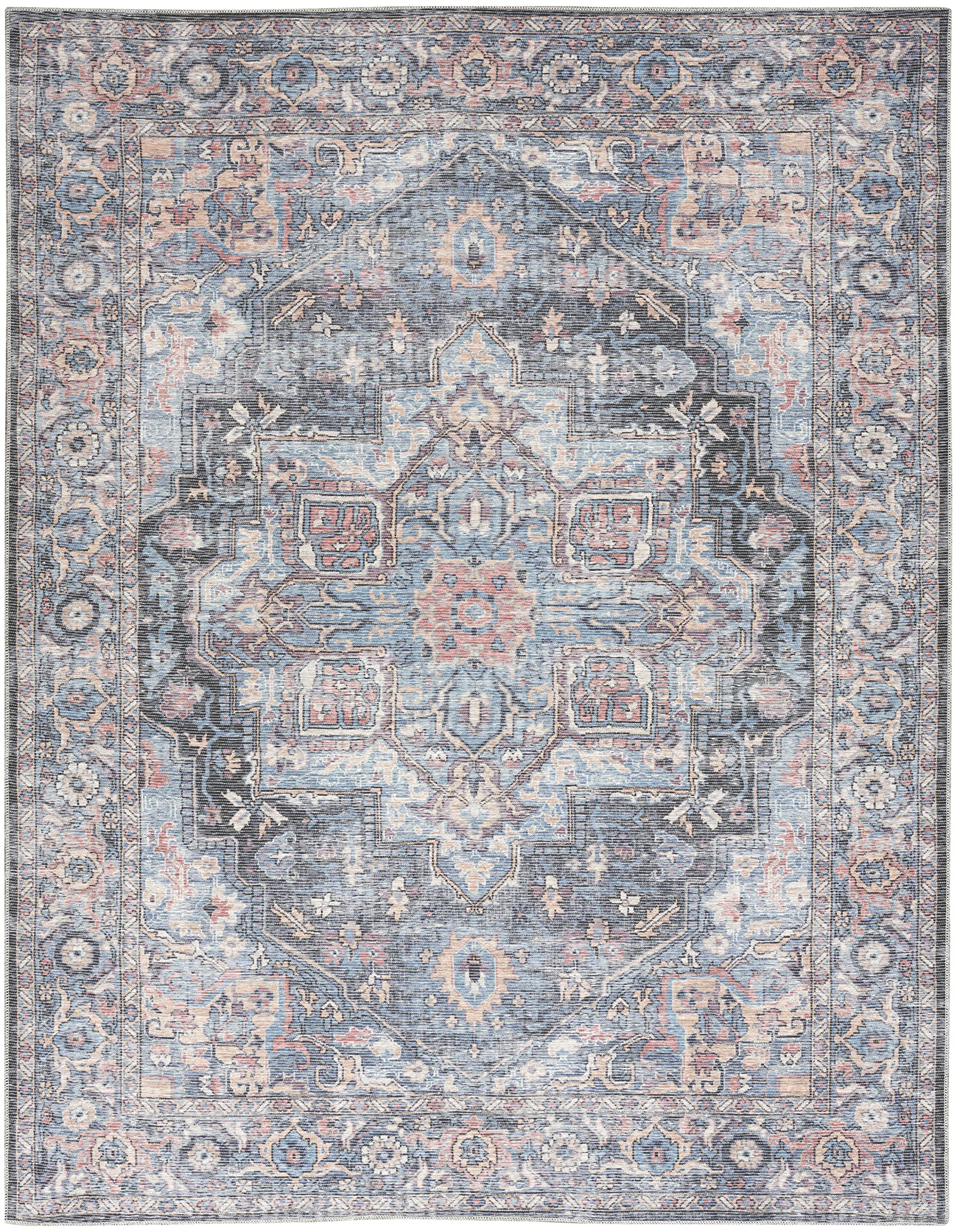 Nicole Curtis Machine Washable Bohemian Light Blue Multi 9'2