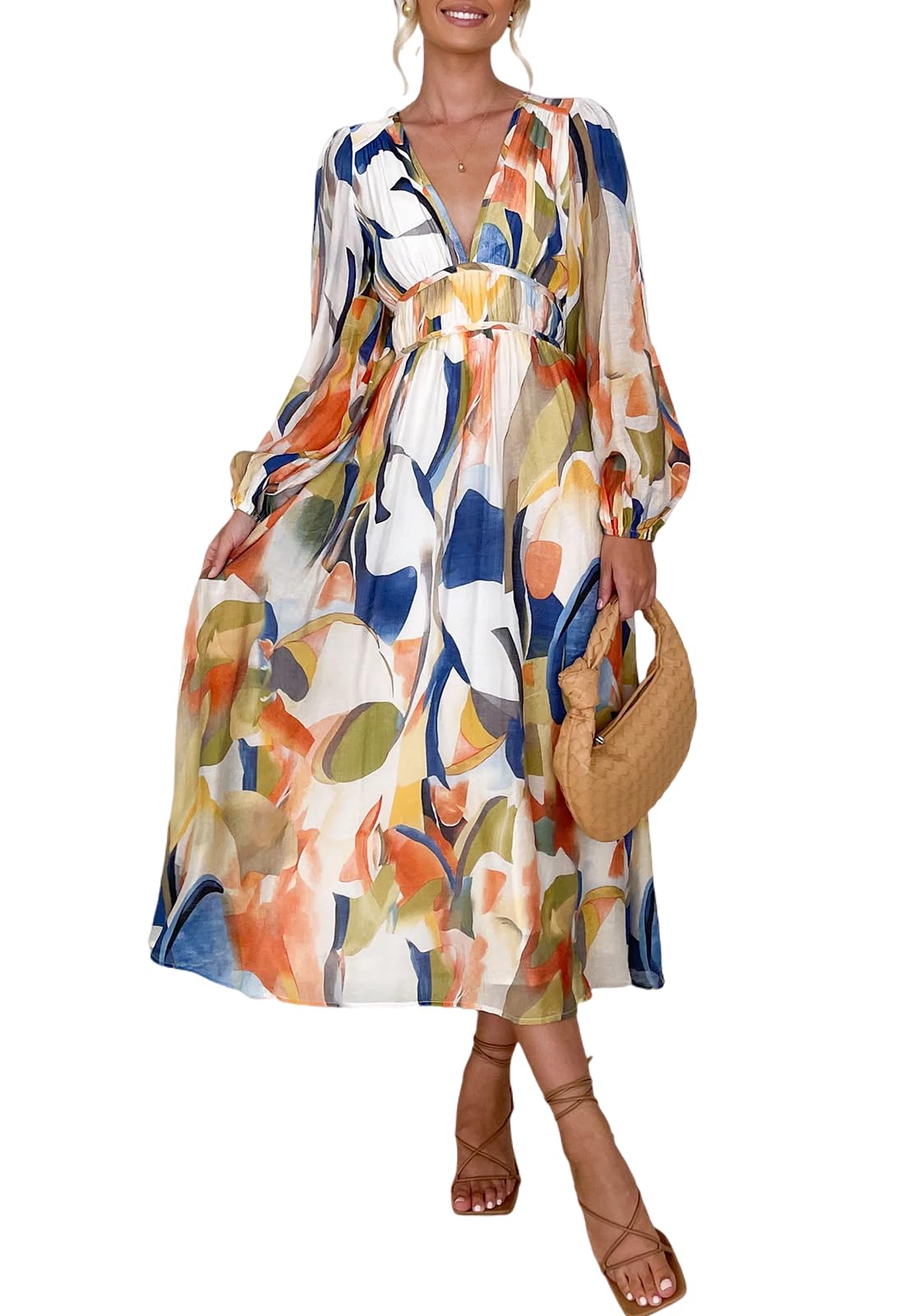 Sissyaki Women's Long Sleeve Boho Floral Maxi Dress - Elegant Flowy Summer Beach Dress for Vacation, Party & Casual Wear