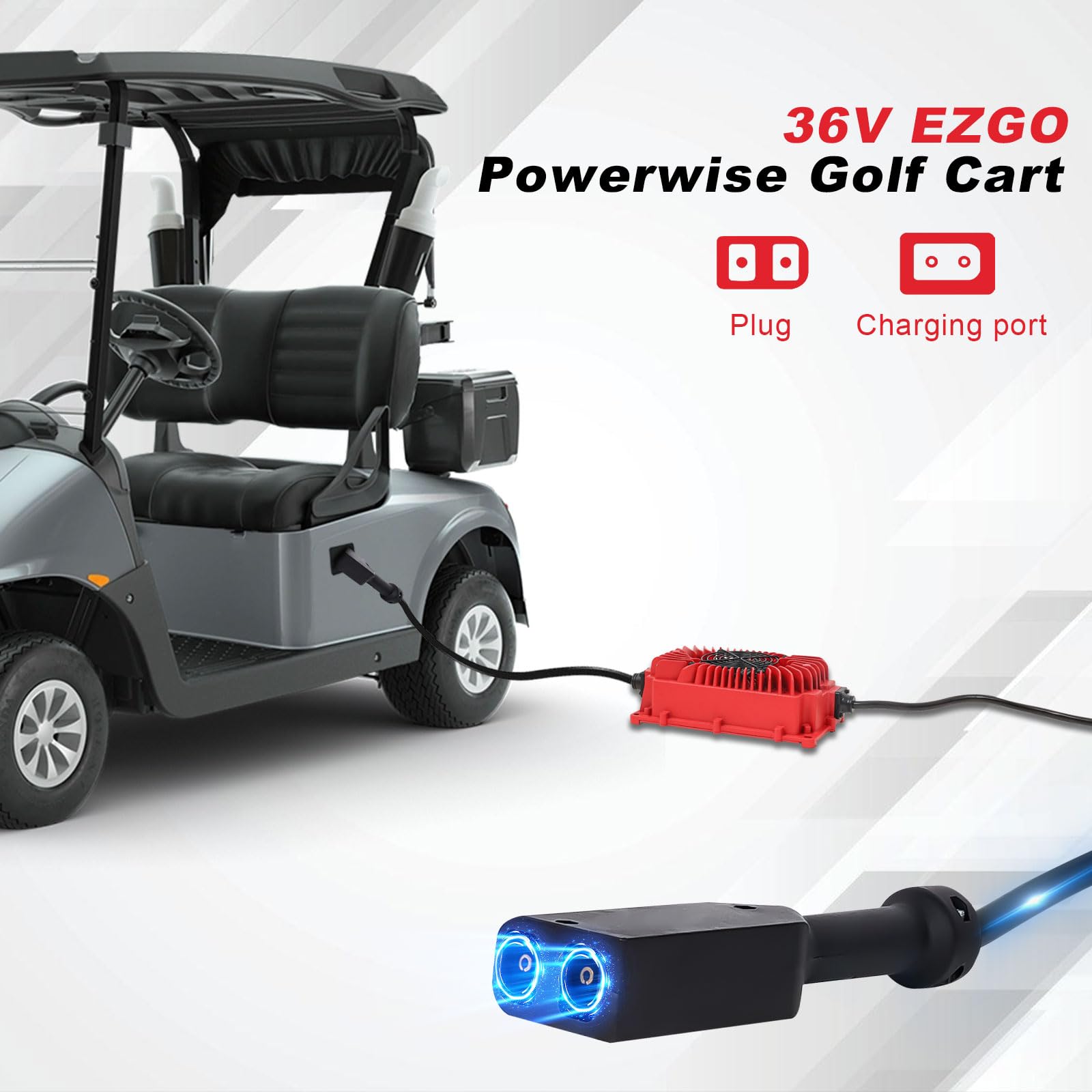 CRAFTSMAN GOLF 36V 20A Onboard Golf Cart Battery Charger for EZGO - D-Shape Plug & Fast Charging Cable | Perfect for Golf Course, RV & Electric Vehicle Use
