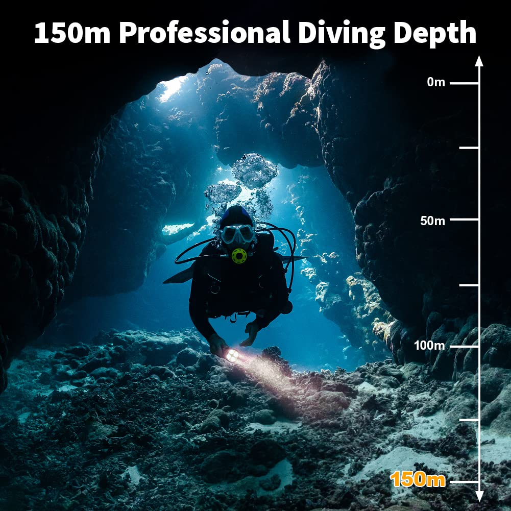 **DX150 15000 Lumen Professional Scuba Diving Flashlight – Waterproof Rechargeable Underwater Dive Torch with 4 Light Modes, Charger & Toolbox – Perfect for Deep Sea Diving, Night Snorkeling & Cave Exploration**