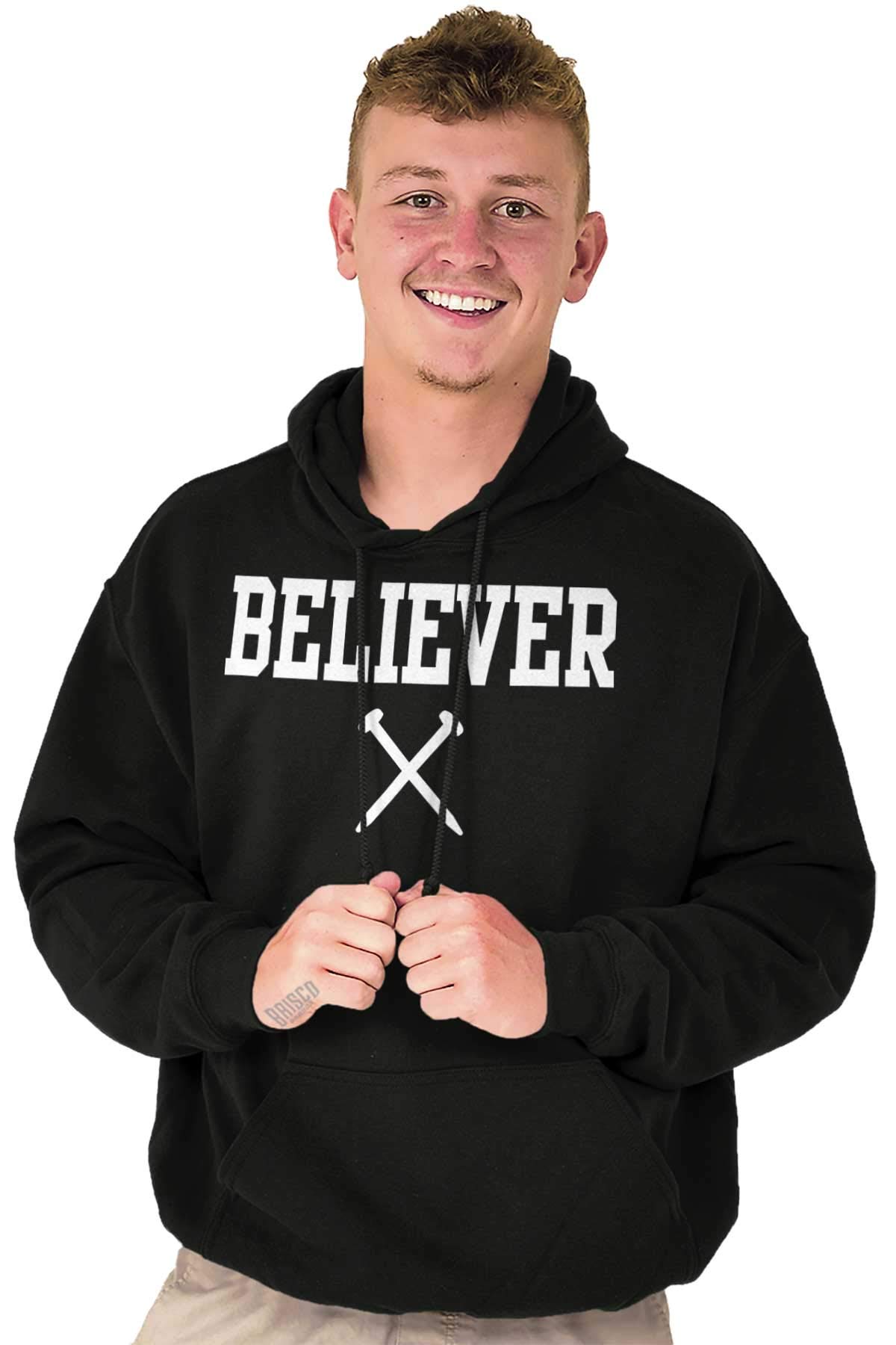 Classic Teaze Believer Nails Cross Christian Hoodie Sweatshirt for Women & Men - Religious Apparel for Church, Bible Study & Everyday Faith Wear