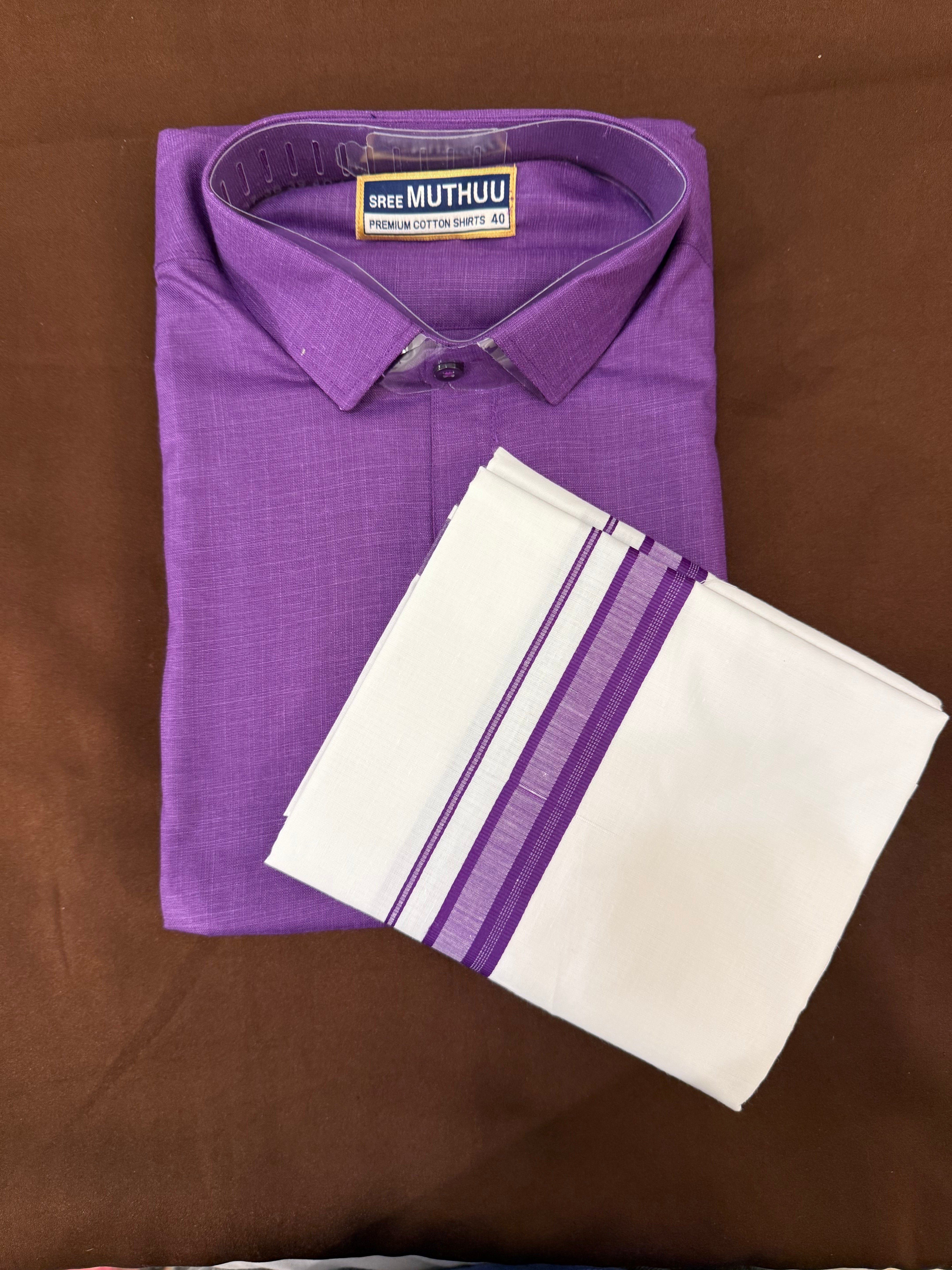 Stylish Violet Cotton Men's Shirt with Embroidered Border - Perfect for Casual Wear, Festivals & Traditional Occasions