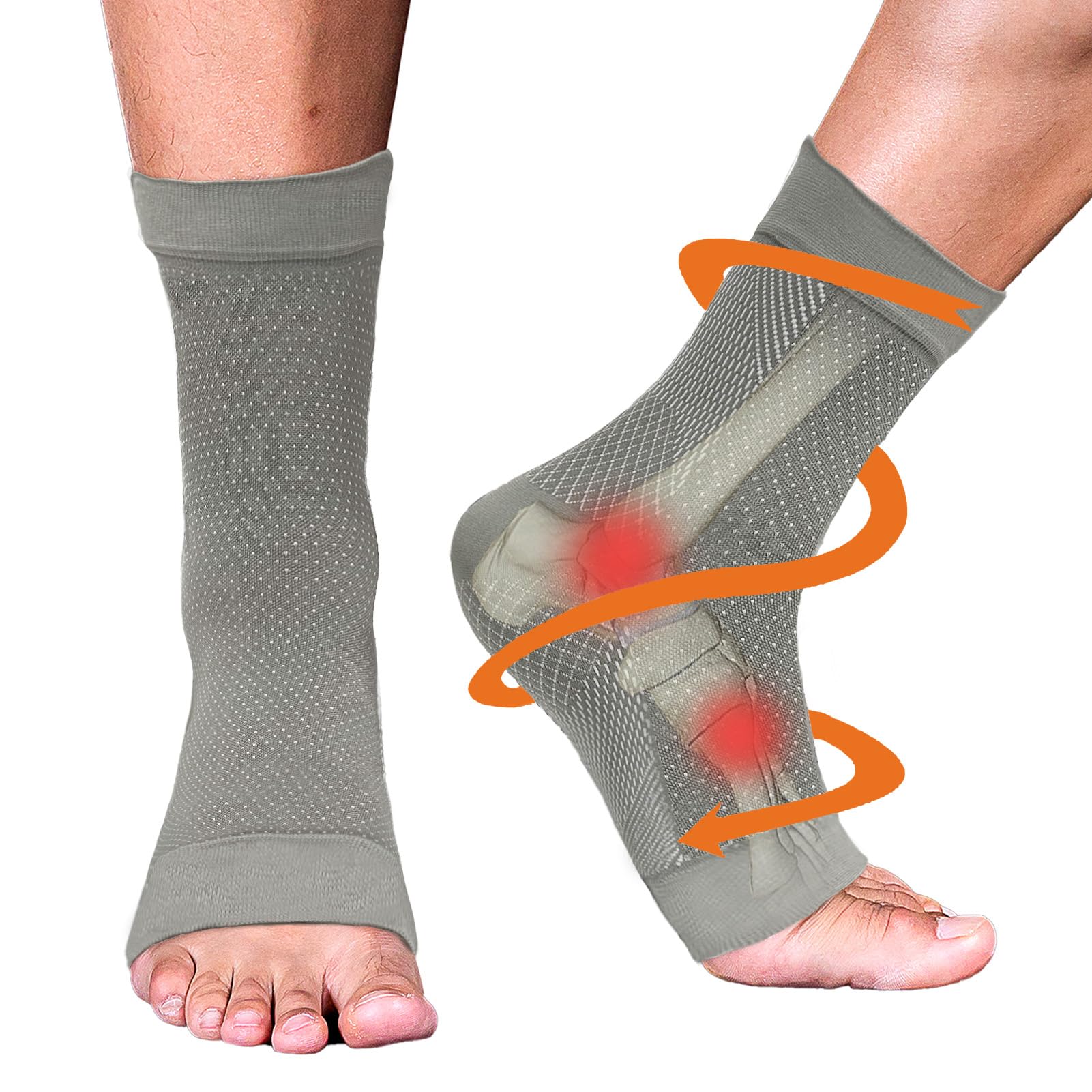 Neuropathy Socks for Men & Women - Compression Socks with Ankle Support for Plantar Fasciitis, Achilles Tendonitis & Foot Pain Relief (Gray, L/XL) - Ideal for Running, Hiking & Daily Comfort