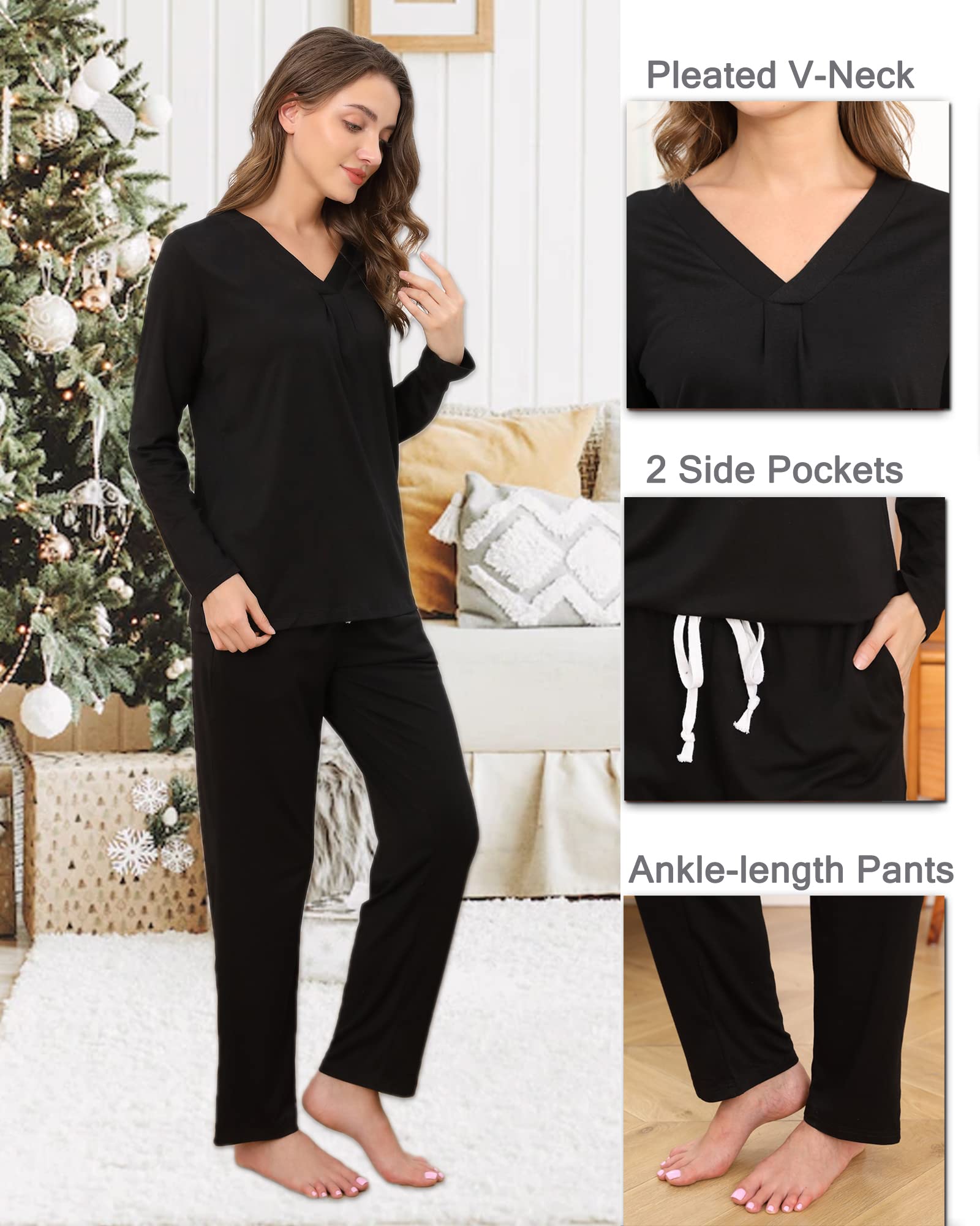 Difficort Women's Pajama Sets - Soft Long Sleeve Sleepwear with Pockets, Cozy Lounge Pjs for Winter Nights | Perfect for Sleeping, Relaxing at Home & Gift Giving