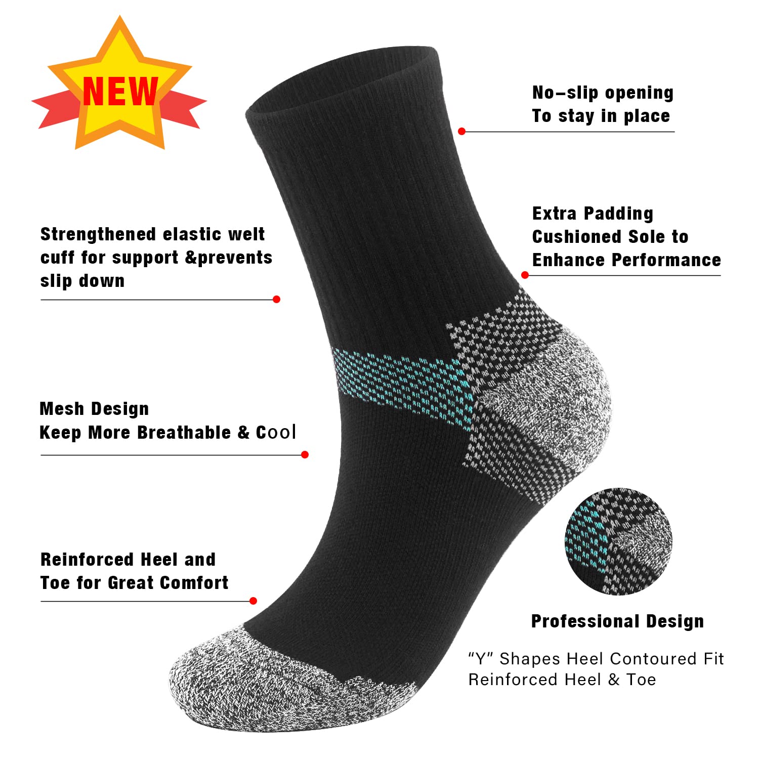 Iseasoo Compression Socks for Women & Men - Circulation Support, Plantar Fasciitis Relief, Athletic Running Crew Socks - Perfect for Workouts, Travel & Recovery
