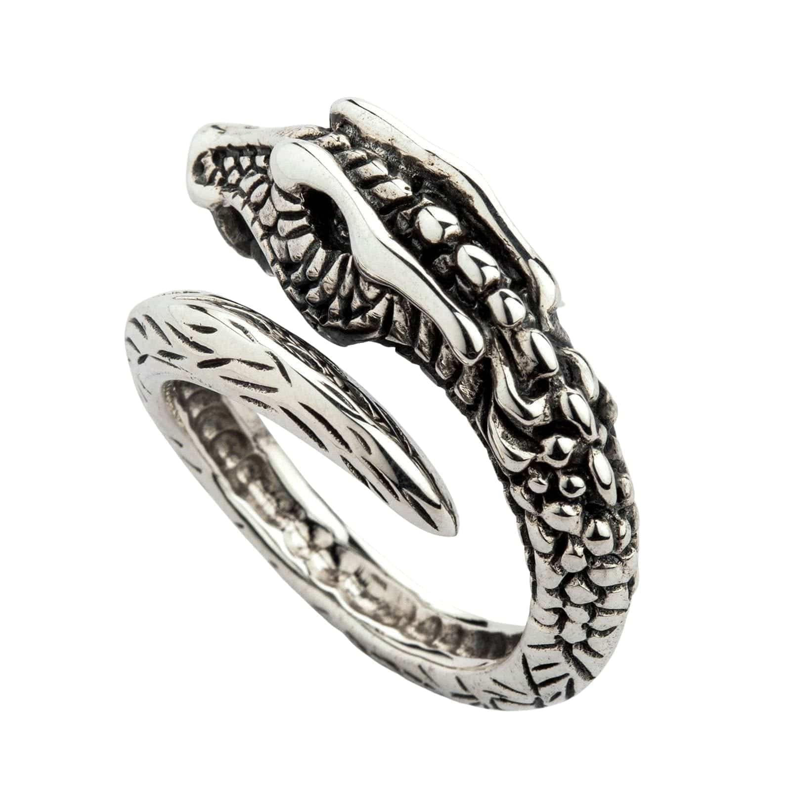 Viking Dragon Ring for Men - Adjustable Sterling Silver Band - Perfect for Cosplay, Medieval Reenactment & Norse Jewelry Lovers