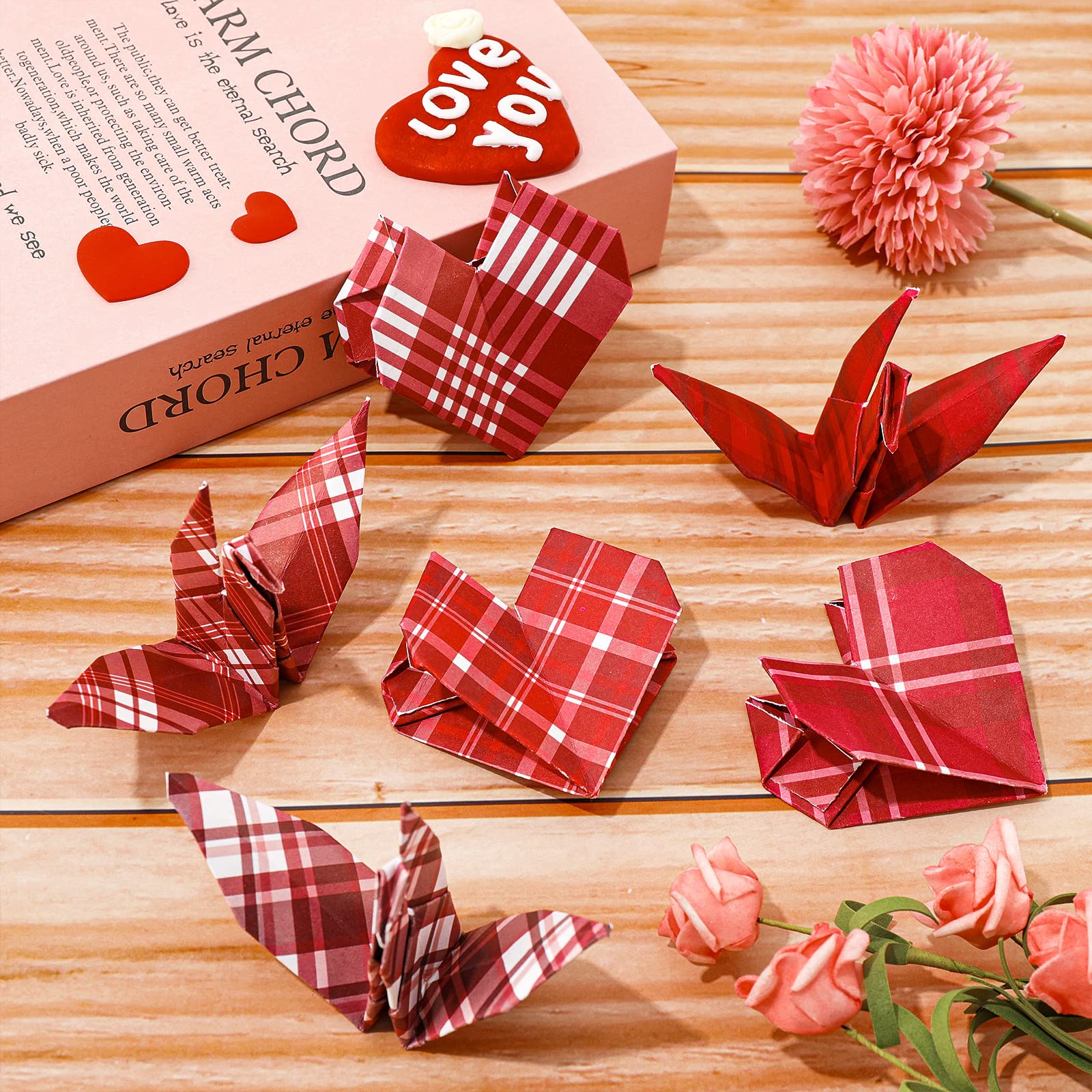 Whaline 12 Valentine's Day Pattern Paper Pack - 24 Sheets Red Buffalo Plaid Scrapbook Paper, Double-Sided Decorative Craft Paper for Card Making, Scrapbooking, DIY Projects | Perfect for Valentine's Cards, Gift Wrapping & Home Decor