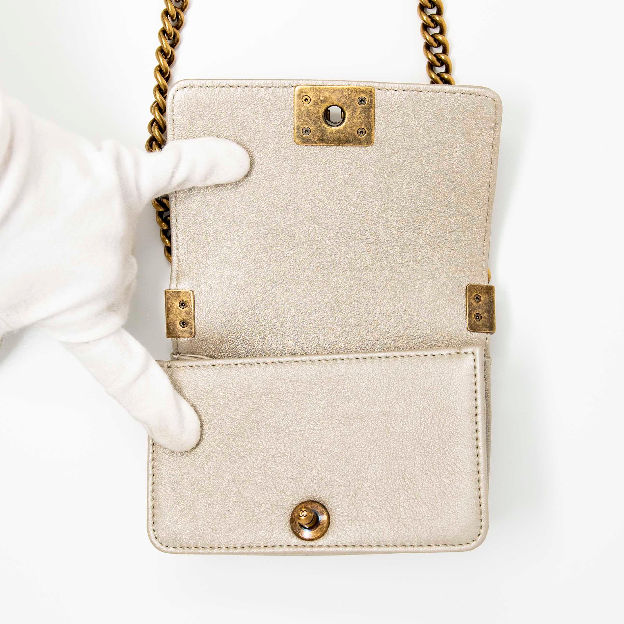 Chanel Metallic Mini Scaled Boy Bag - Luxury Crossbody Bag for Women | Perfect for Evening Parties, Date Nights & Special Occasions