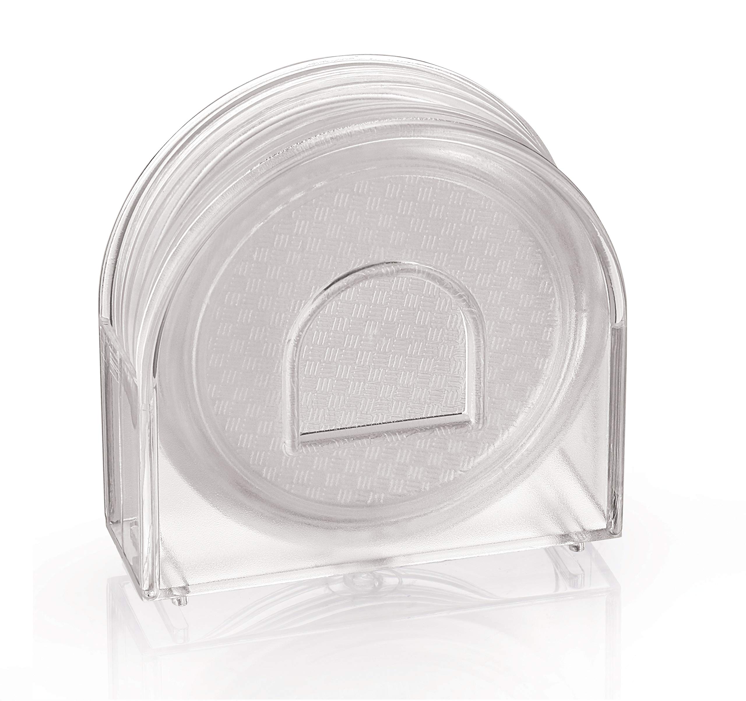 aaKaR Textured Clear Drink Coasters Set of 6 with Stand - Non-Slip Absorbent Coasters for Coffee, Beer, Wine & Beverages - Perfect for Home, Office, Restaurant & Bar Use