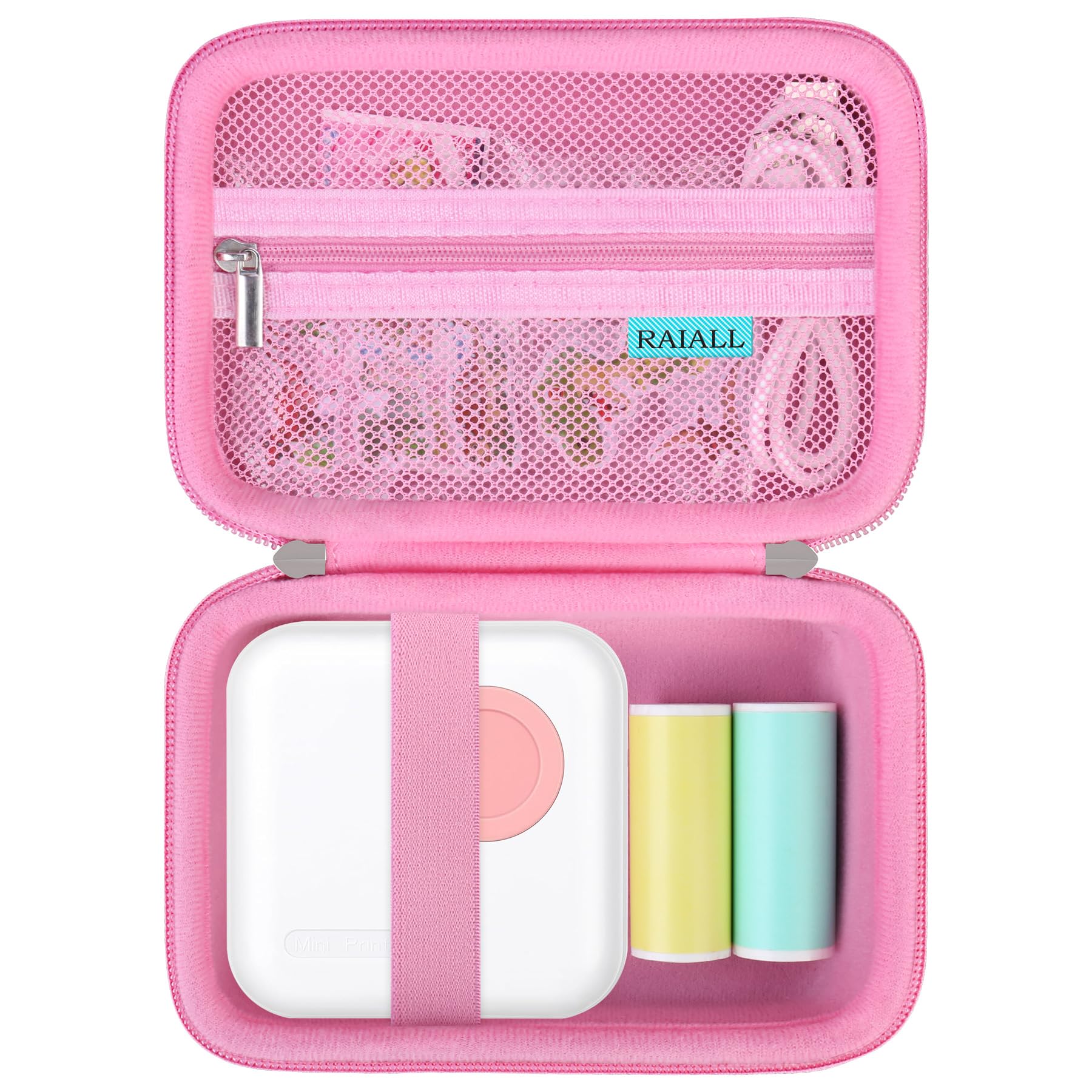 Hard Travel Carrying Case for Moremore Mini Sticker Printer & Printpods Mini Bluetooth Inkless Printer - Durable Protective Bag with Extra Storage for Thermal Label Maker Rolls & USB Cable (Deep Pink) - Perfect for Travel, Office & Craft Organization