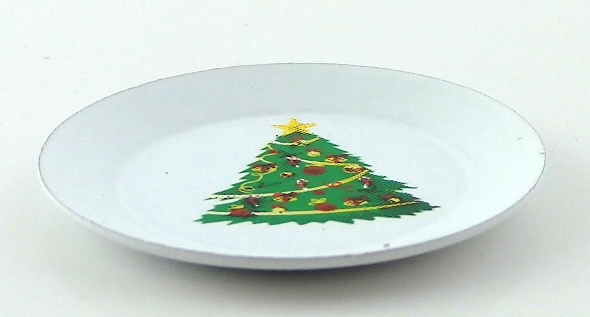 Melody Jane Dolls Houses Miniature Christmas Tree Plate - Tiny Kitchen & Dining Room Table Accessory for Dollhouse Decor, Holiday Displays & Collectibles